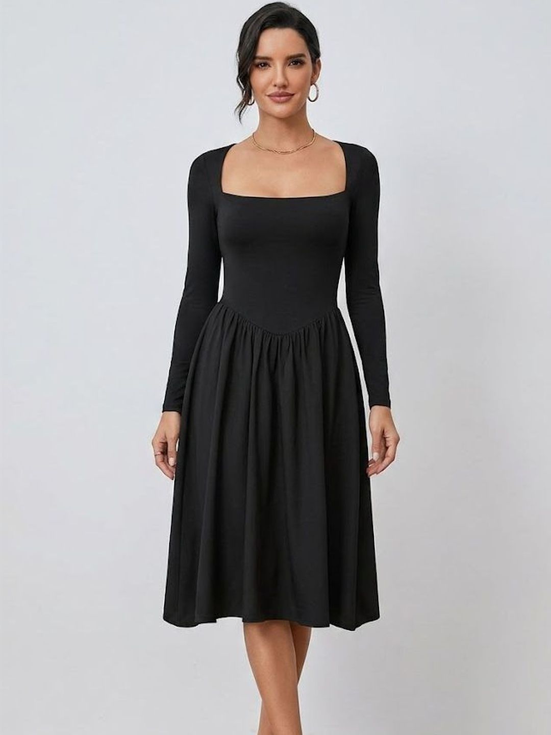 slim fit dress slacks Fit & Flare A-Line Midi Dress in Black main image 0
