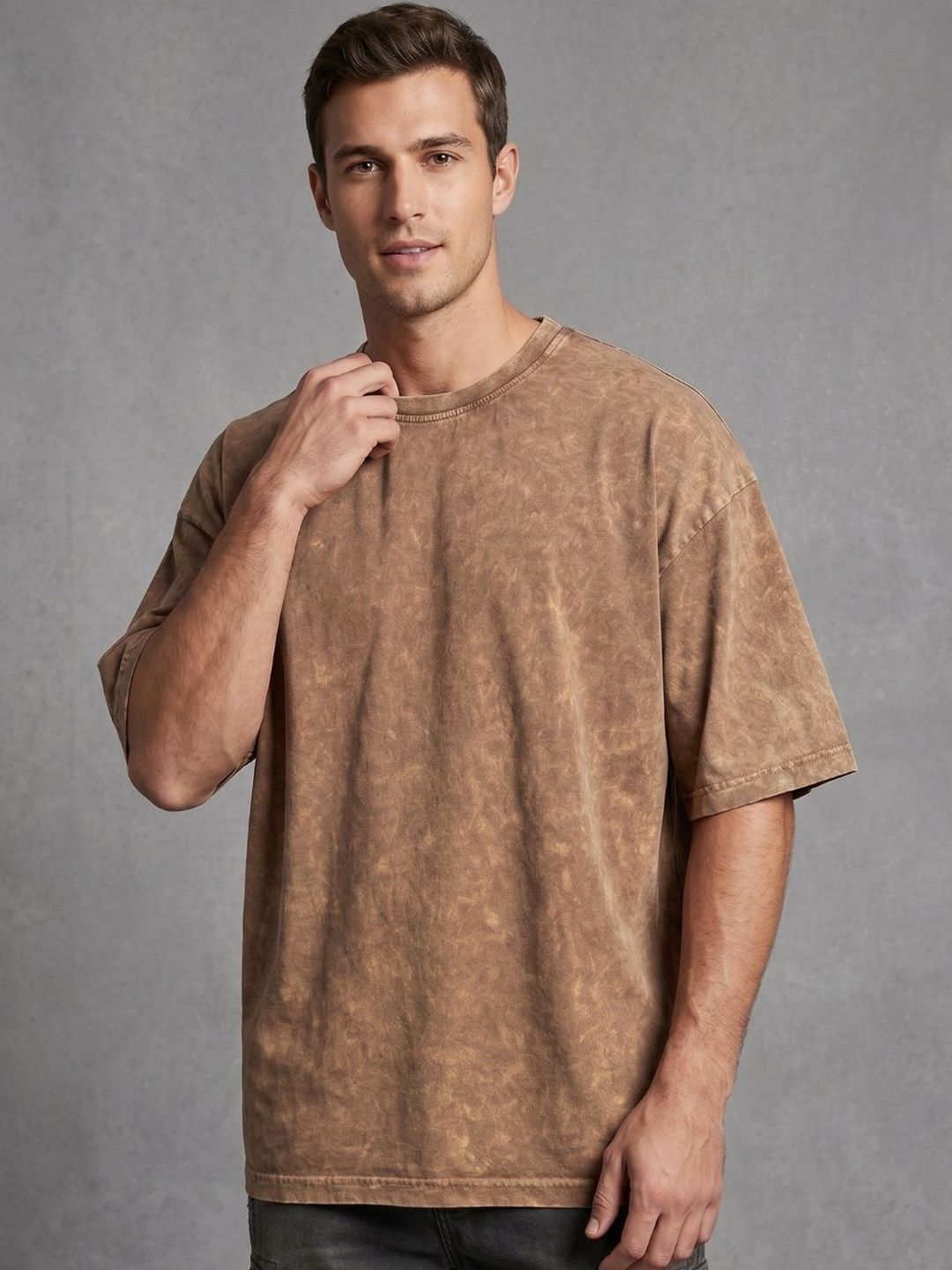 Cloth N code Men Solid Baggy Fit Acid Wash T-Shirt