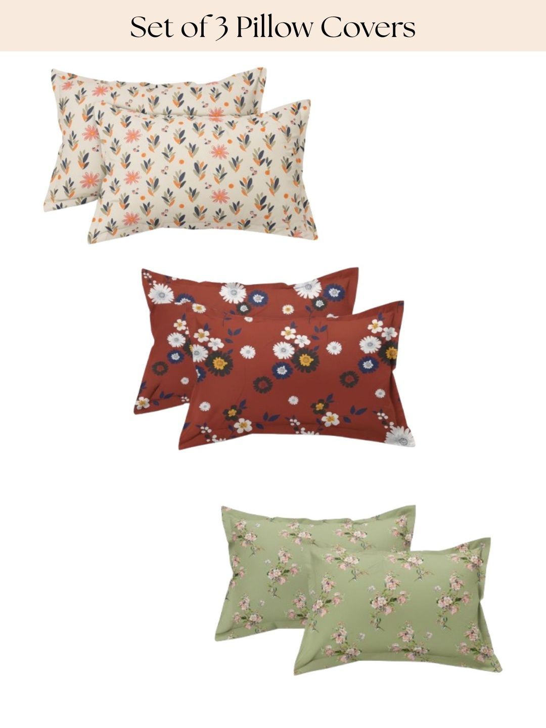 Florida Florida Red & White 6 Pieces Floral Pure Cotton Blend Rectangle Pillow Covers
