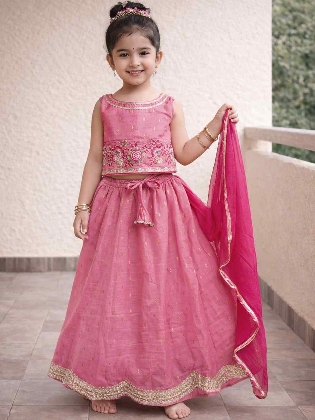 Sangria Woven Design Round Neck Flared Lehenga Choli