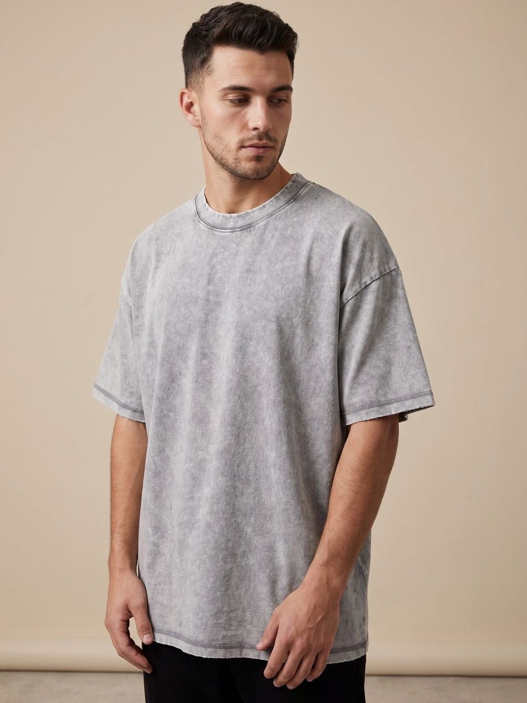 Cloth N code Men Solid Baggy Fit Acid Wash T-Shirt