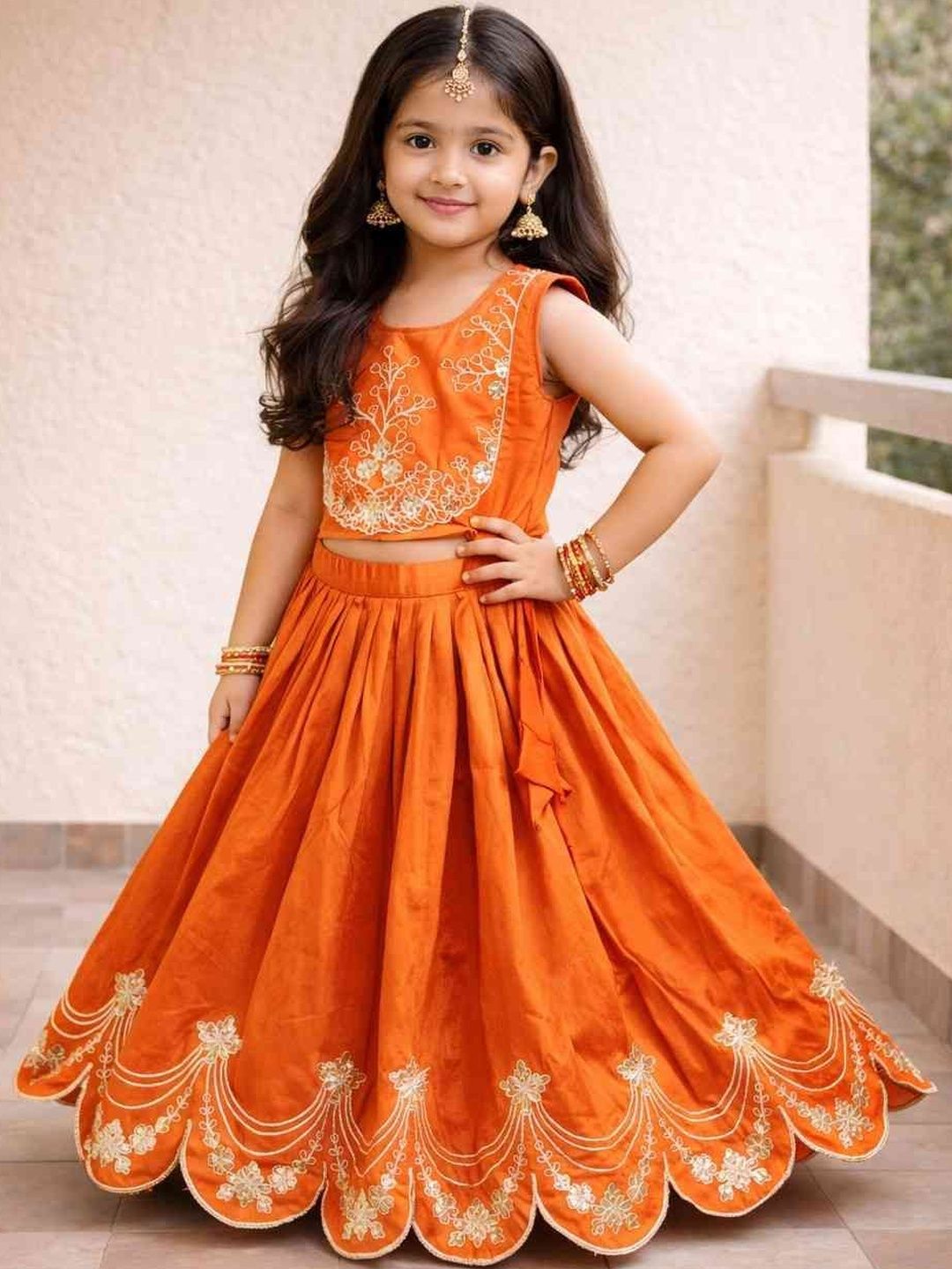 Sangria Embroidered Round Neck Flared Lehenga Choli