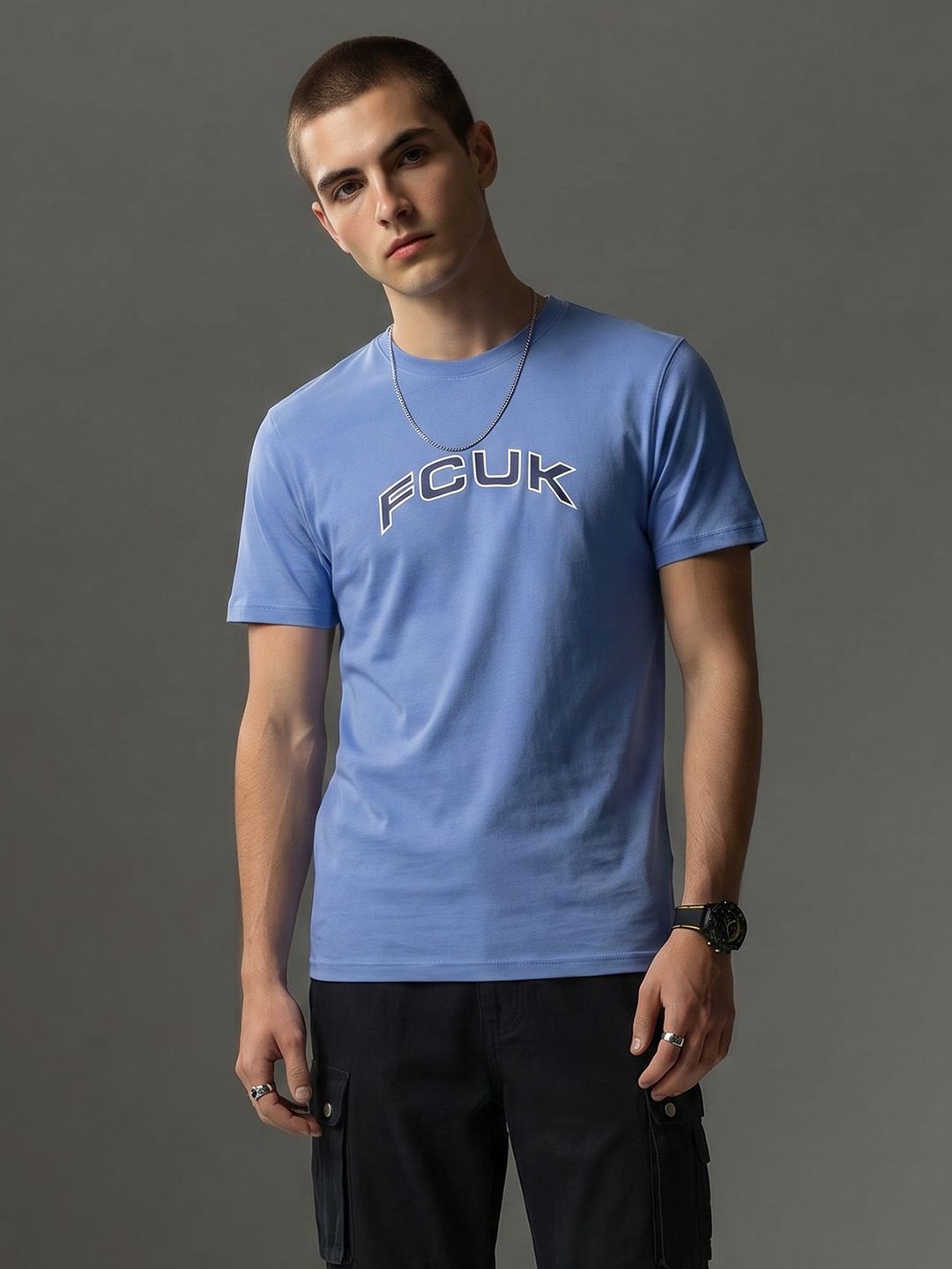 FCUK Brand Logo Printed Pure Cotton T-Shirt