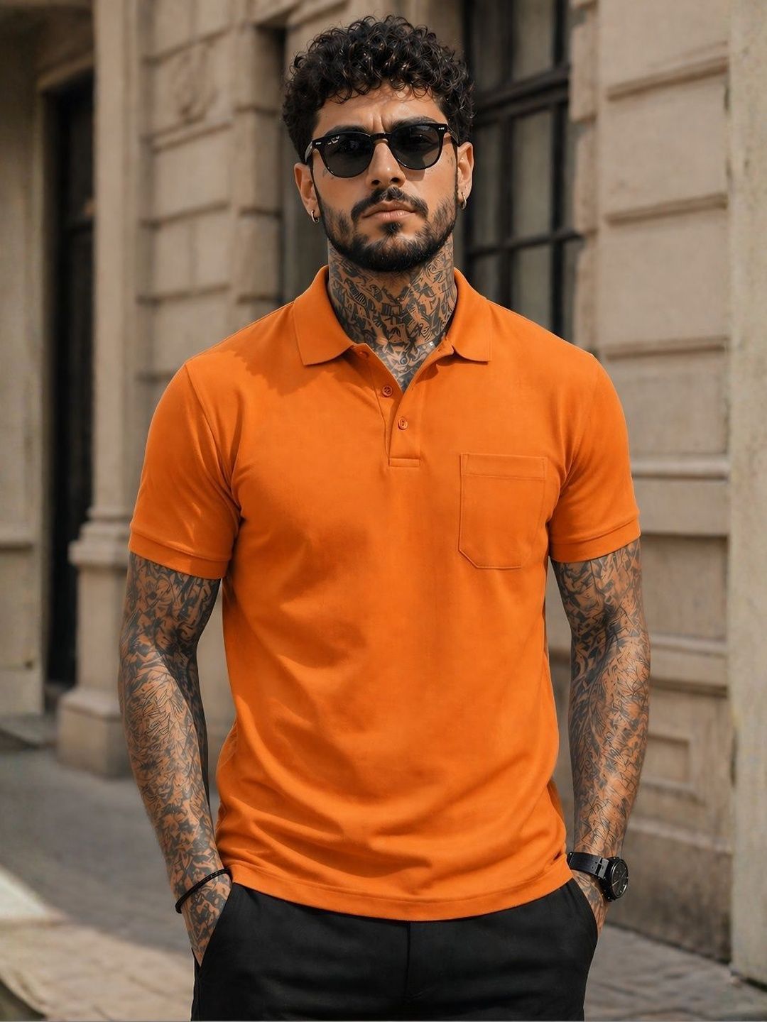 SAIKSA FASHION Men Polo Collar Regular Sleeves Pockets T-shirt