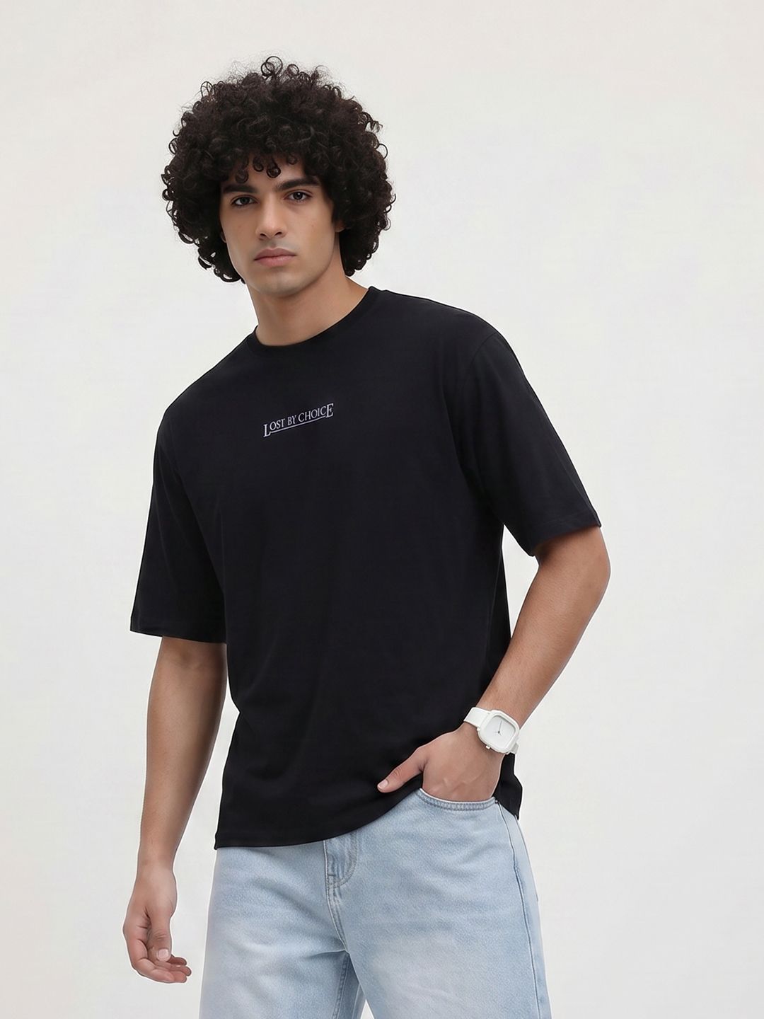 The Roadster Life Co. Printed Drop-Shoulder Sleeves Pure Cotton T-shirt