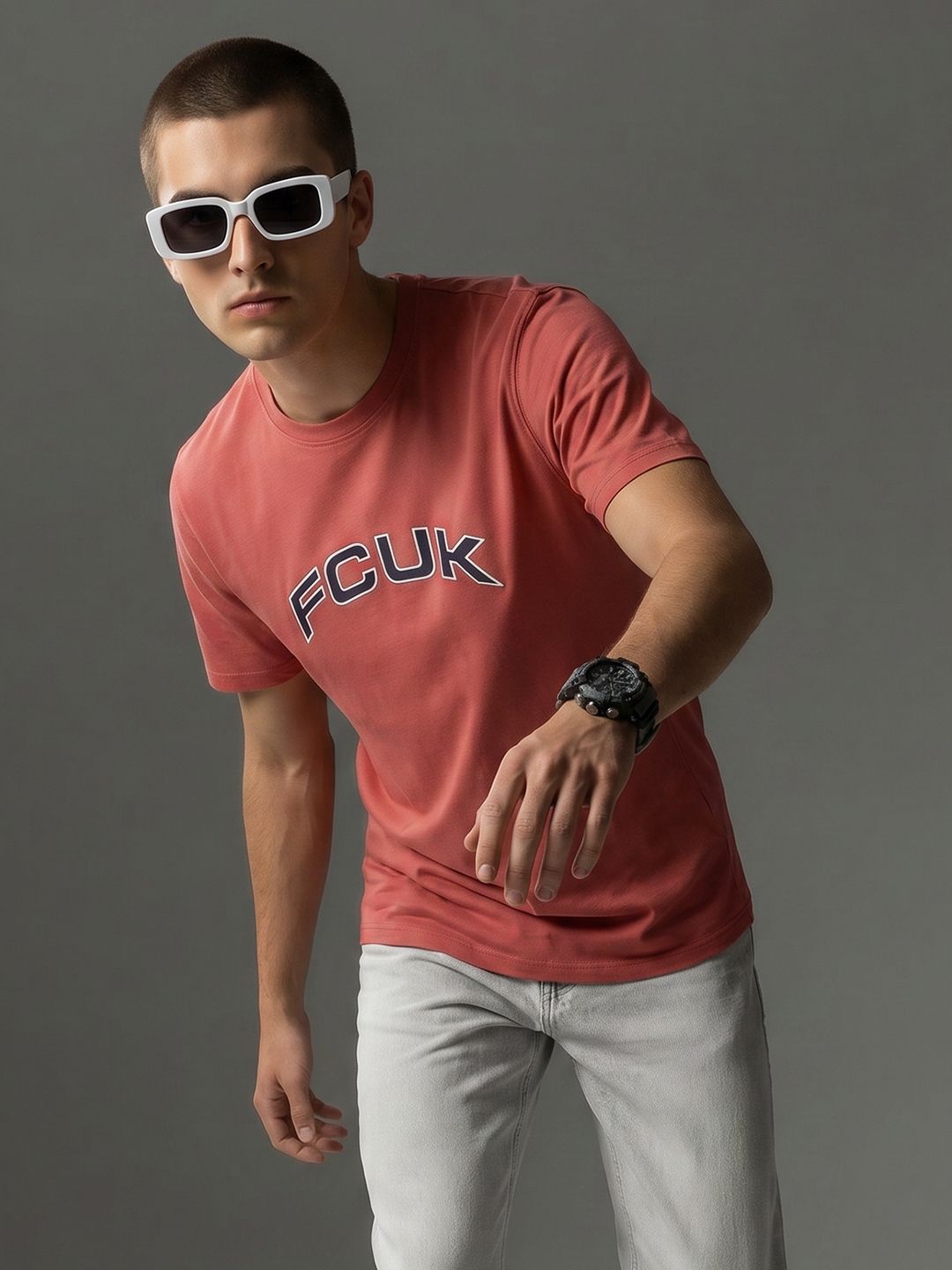 FCUK Brand Logo Printed Pure Cotton T-Shirt