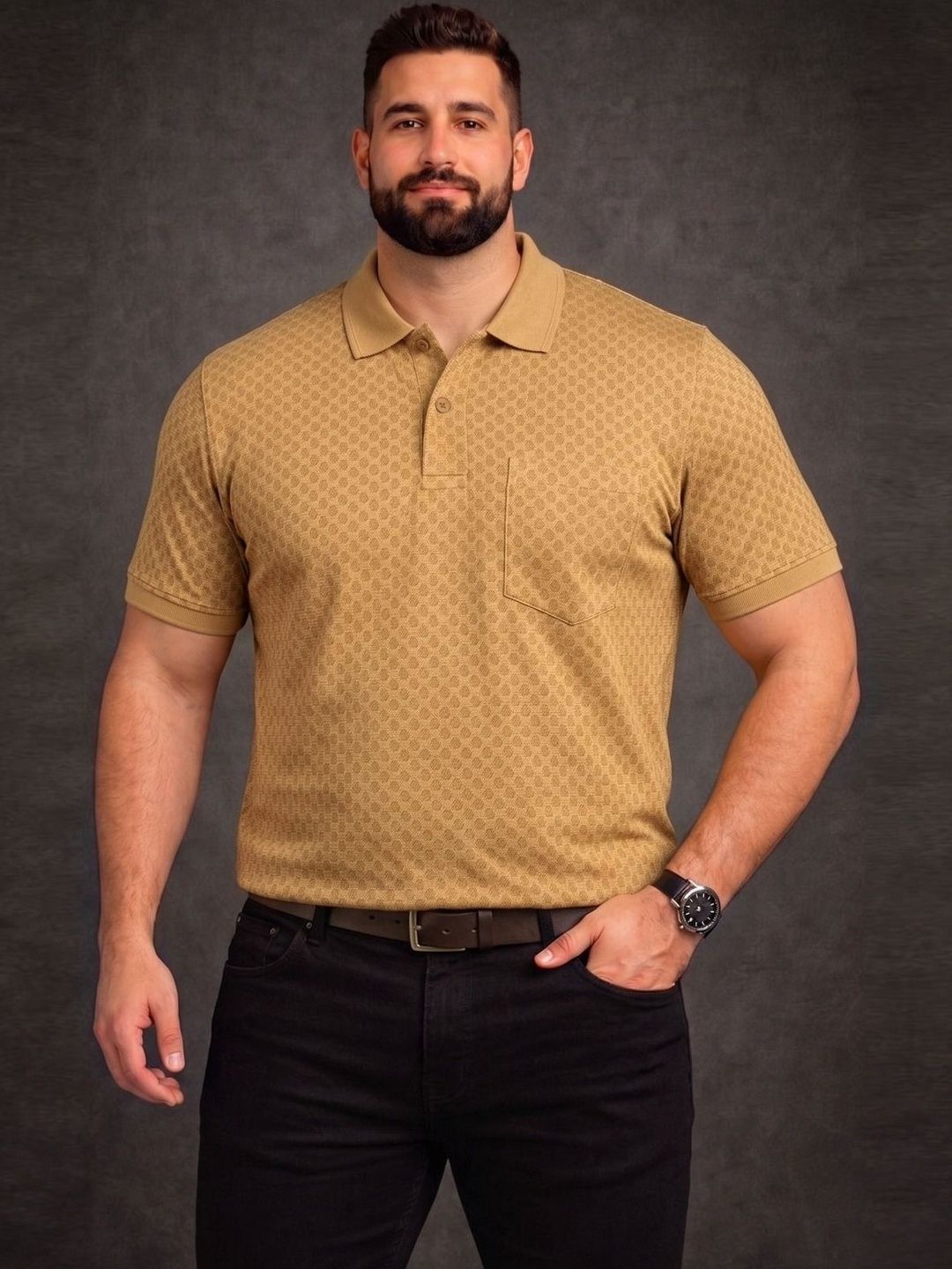 Davno Men Polo Collar Pockets T-shirt