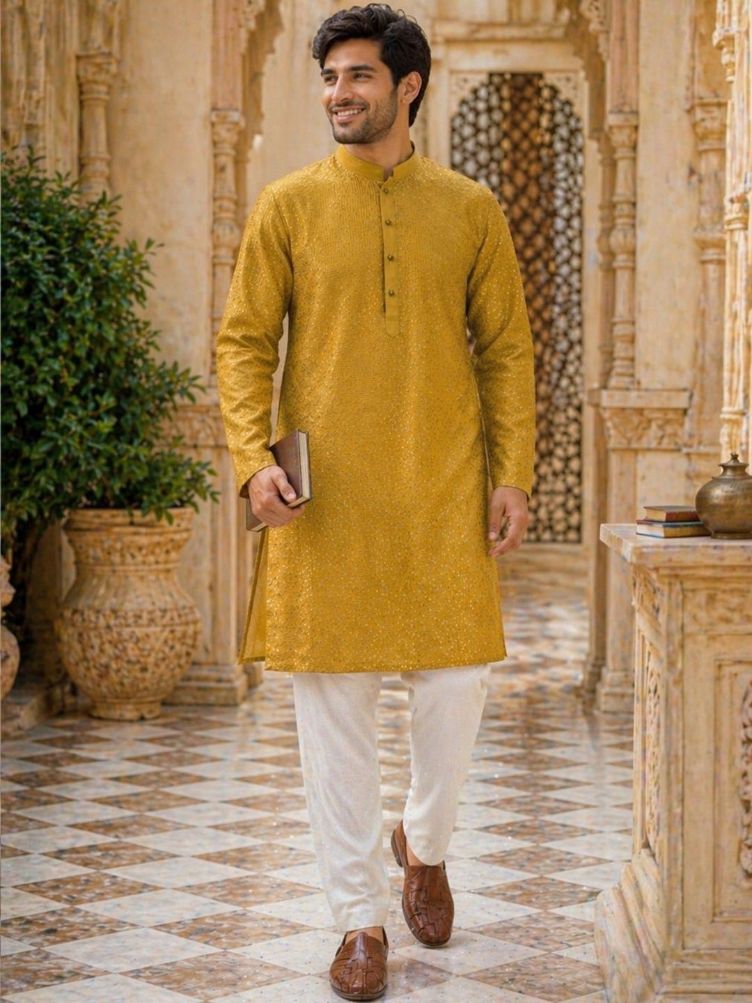 HERE&NOW Men Embellished Sequinned Liva Kurta