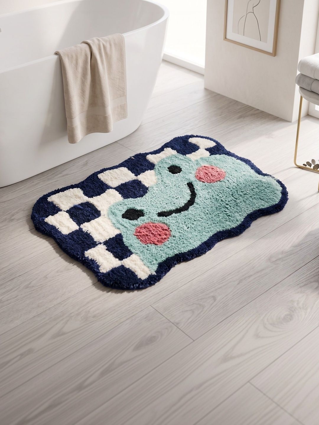 AaHo Decor Blue Happy Froggy Microfiber Non-Slip Bath Rugs