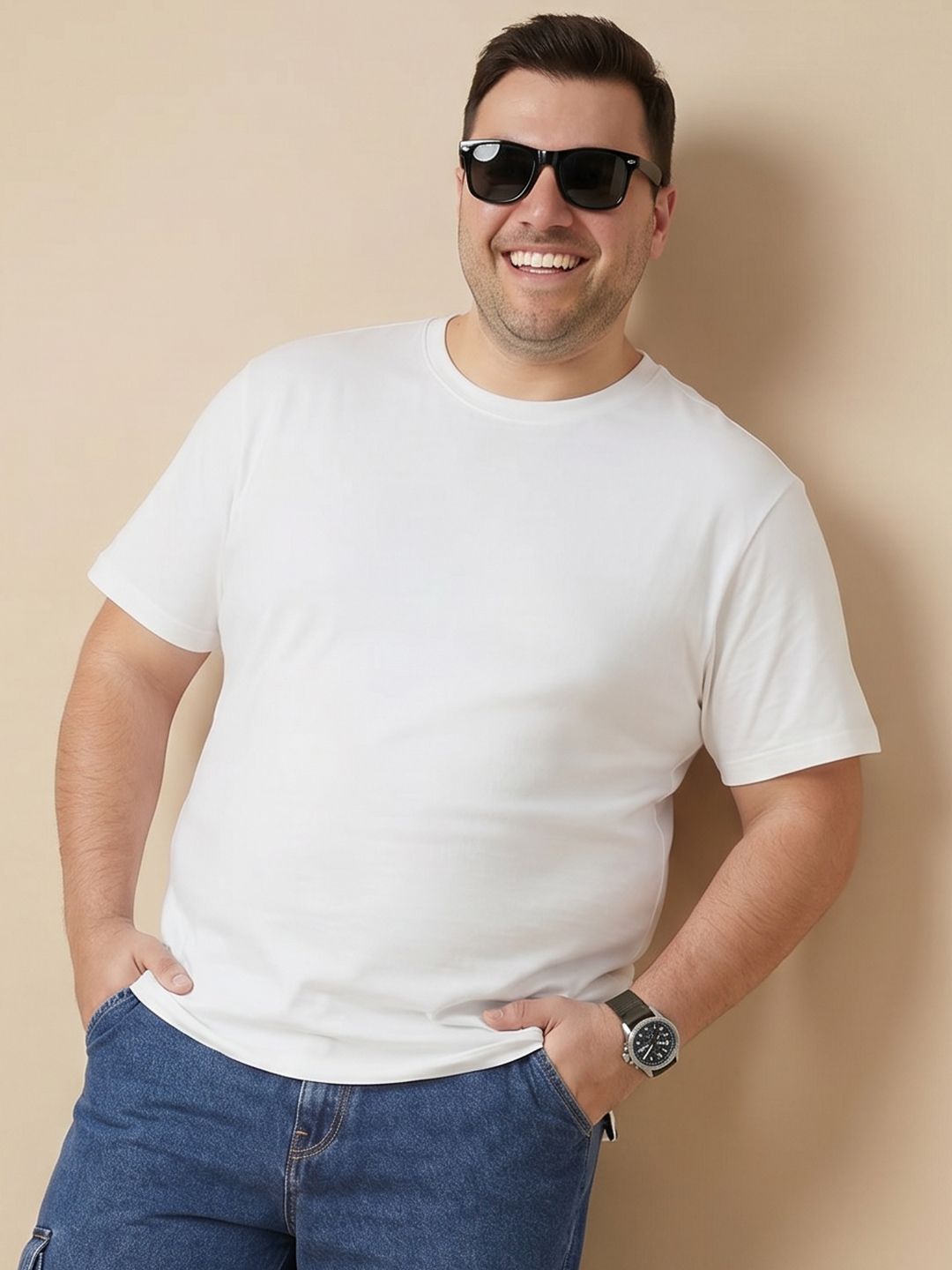 Sztori Plus Size Relaxed Fit Drop-Shoulder Sleeves Pure Cotton T-shirt