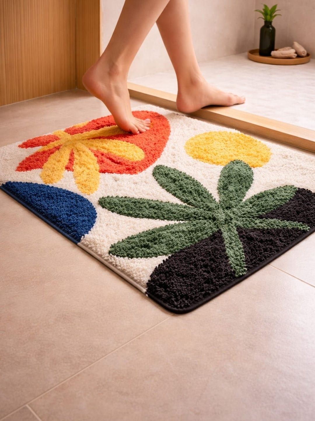 AaHo Decor White Tropical Sunset Microfiber Non-Slip Bath Rugs