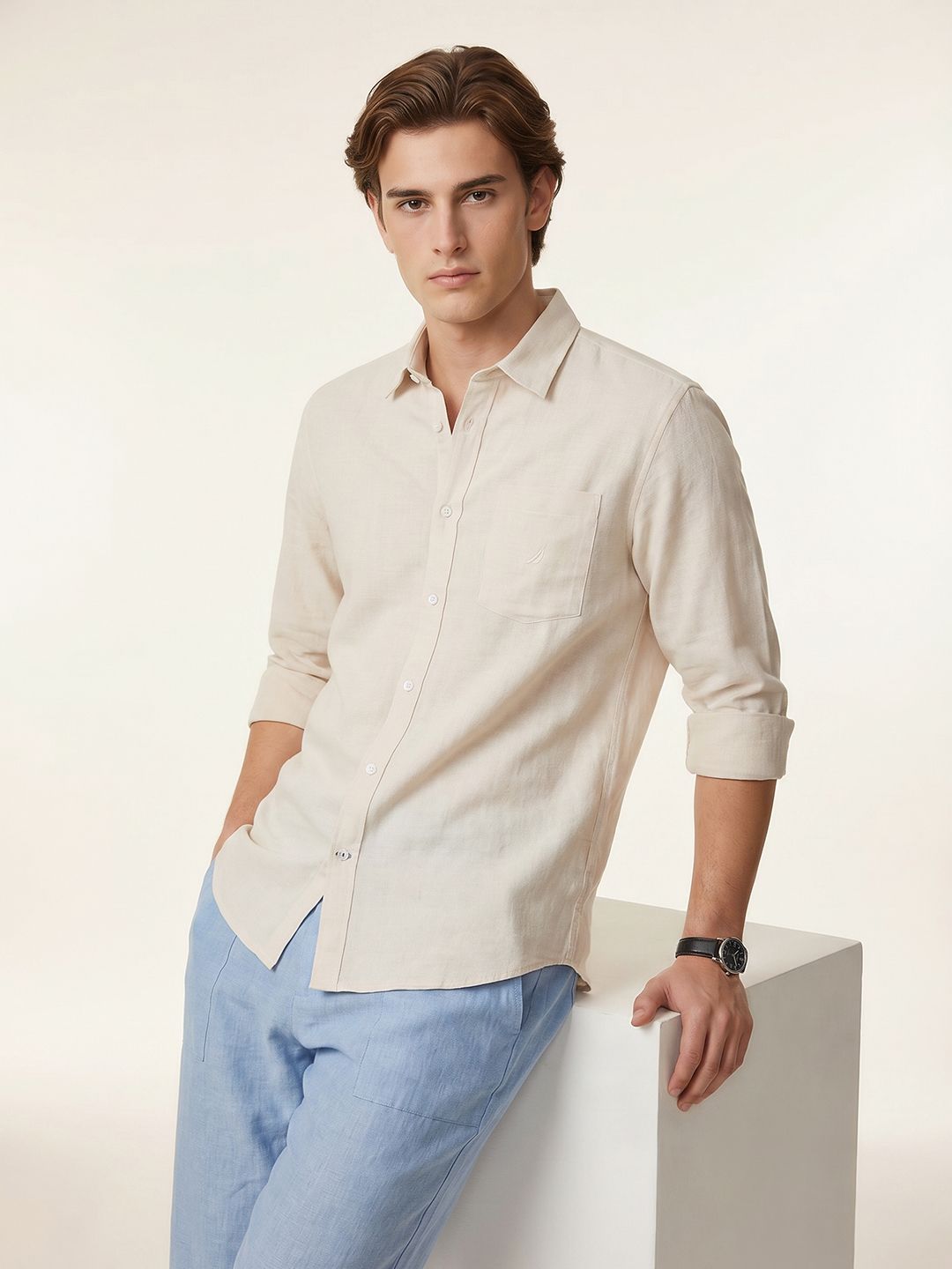 Nautica Slim Fit Cotton Linen Casual Shirt