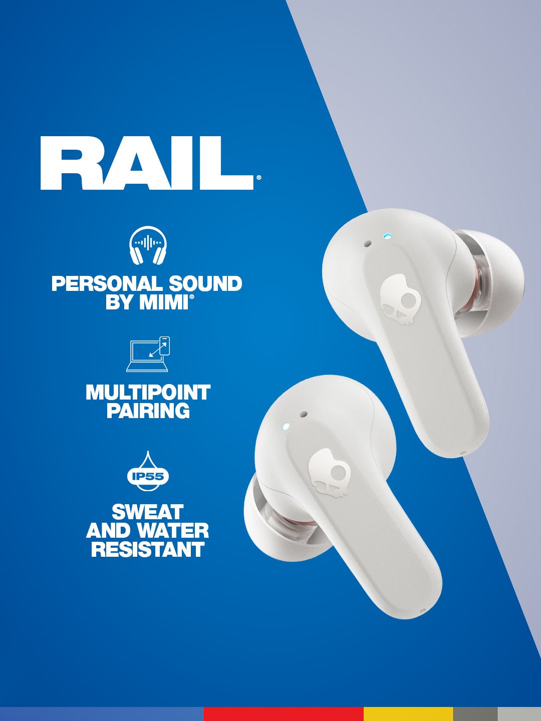 Skullcandy Rail in-Ear Wireless Earbuds, Multipoint Pairing,42 Hr Battery,Alexa Enabled