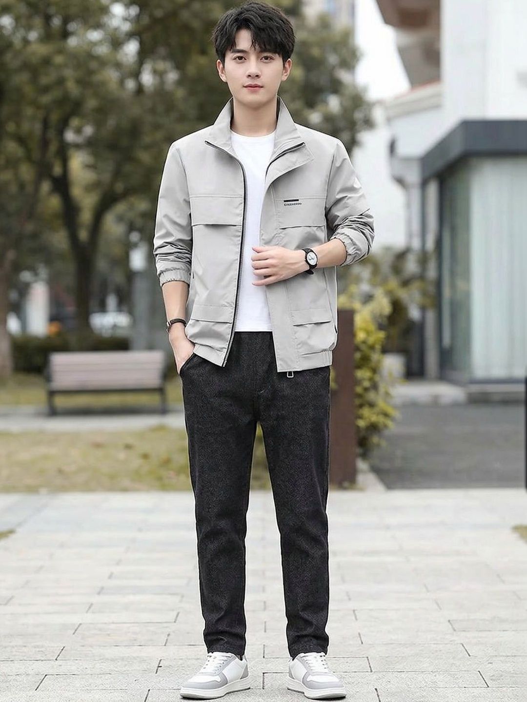 Moda Rapido Men Grey Long Sleeves Bomber Jacket