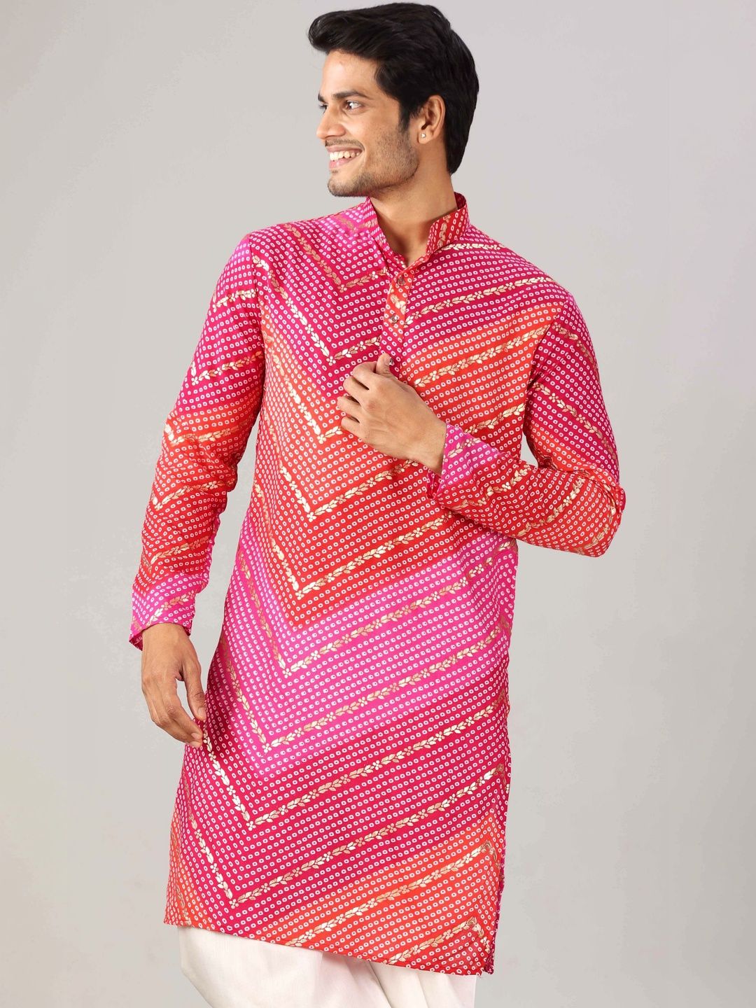 MODERN MUGHALS Men Bandhani Printed Long Sleeves Kurta
