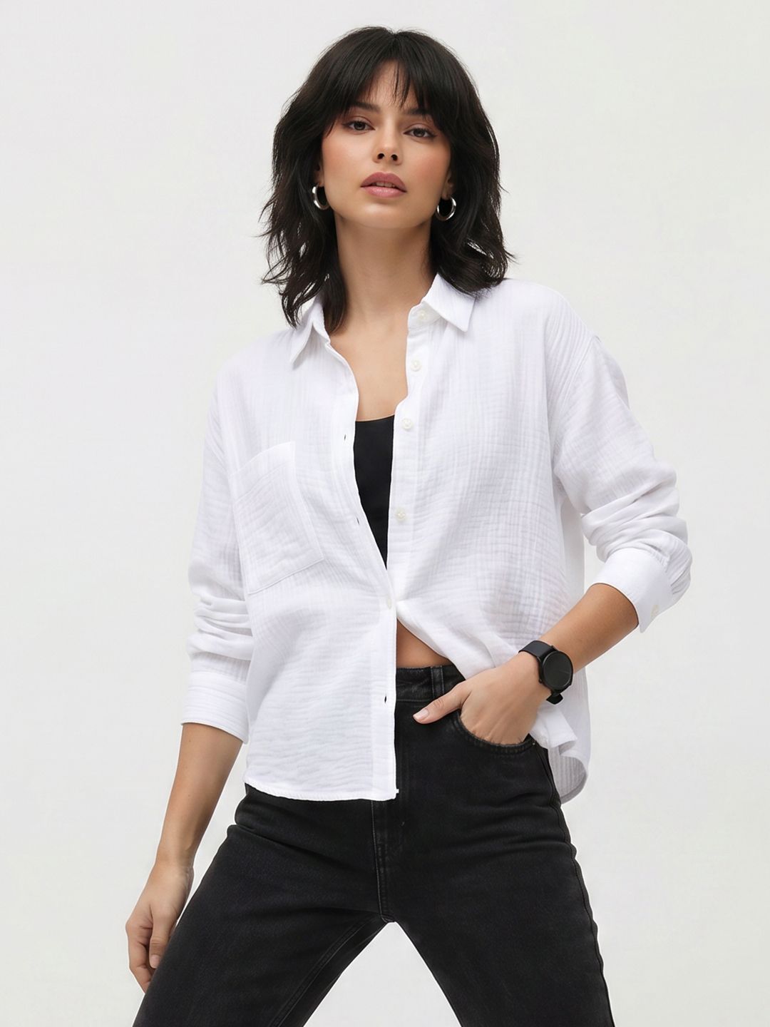 Roadster The Roadster Life Co. Oversized Fit Textured Pure Cotton Casual Shirt