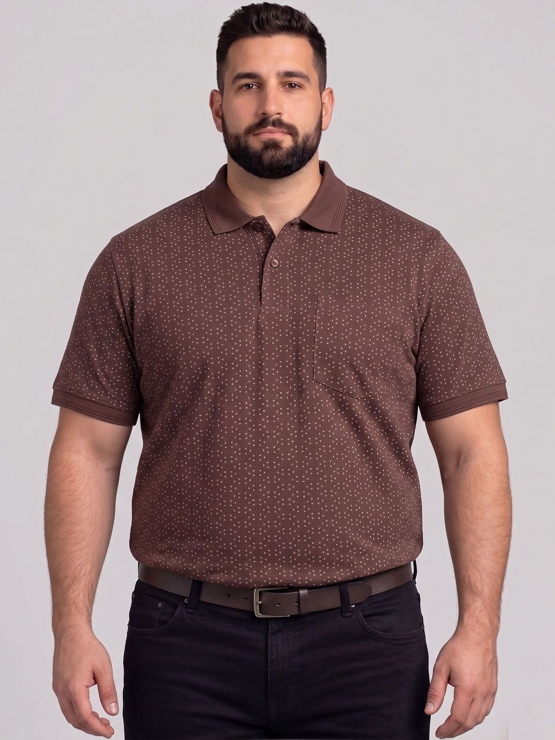 Davno Men Printed Polo Collar Pockets T-shirt