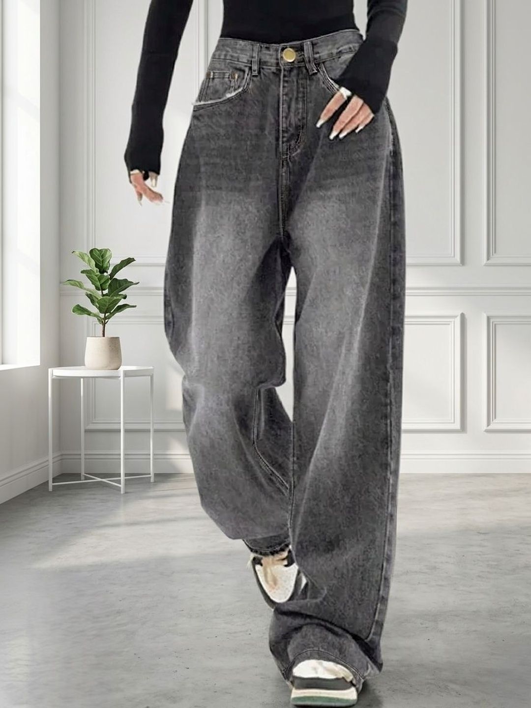 R.Code by The Roadster Life Co. Women Comfort Wide Leg High-Rise Light Fade Acid Wash Stretchable Jeans