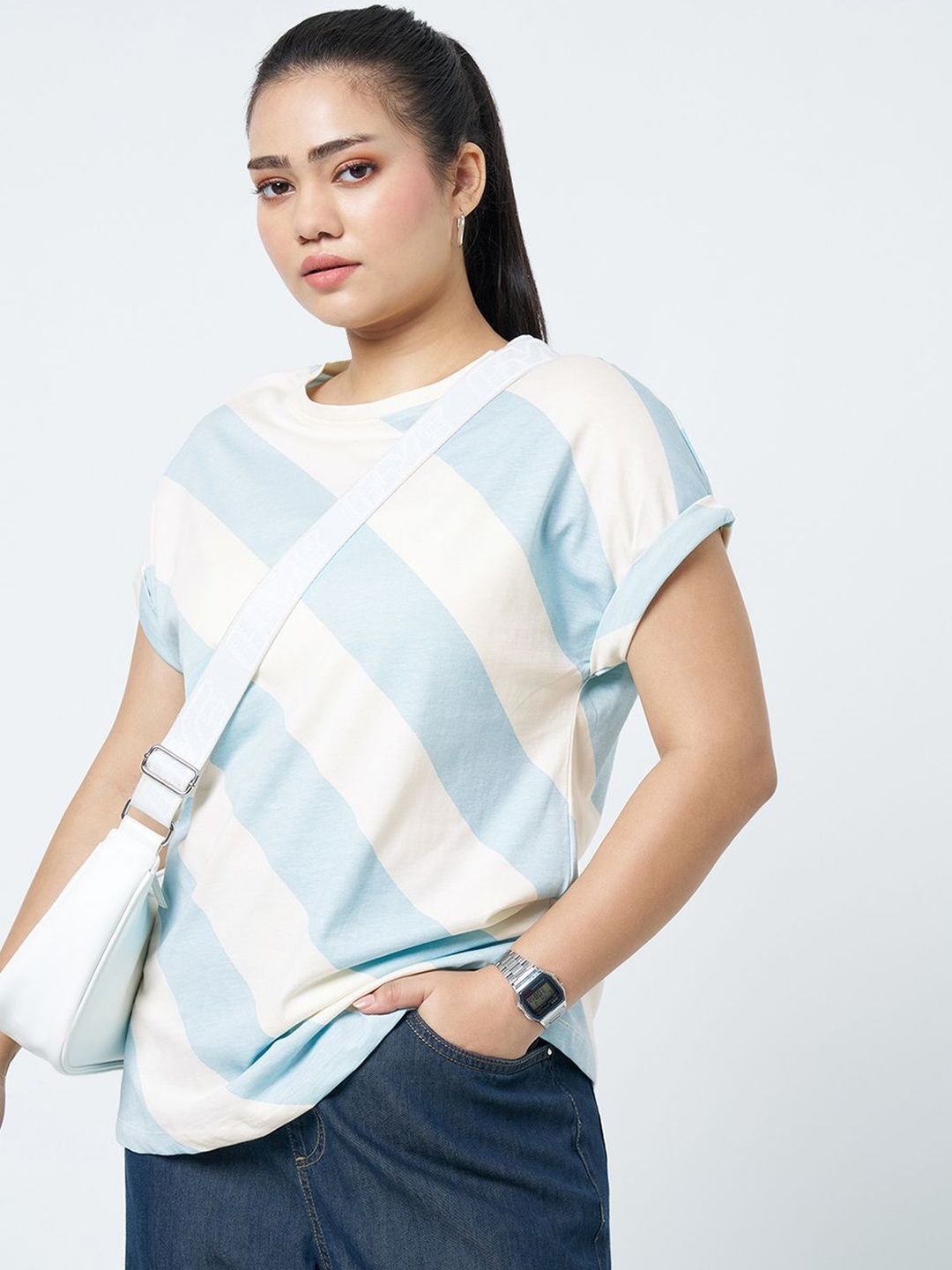 Women Striped T-shirt Honey Curvytude by Pantaloons Women Striped T-shirt