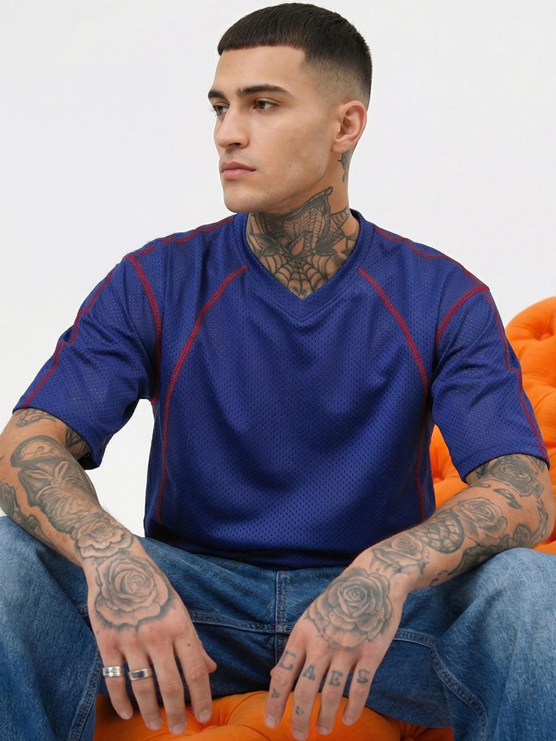 Bewakoof Air 1.0 Men's Blue Textured Oversized T-shirt