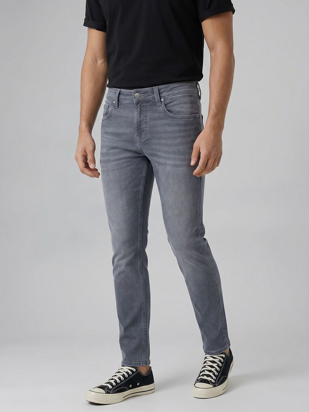 SPYKAR Spykar Men Kano Mid Rise Ankle Length Slim Fit  Grey Jeans