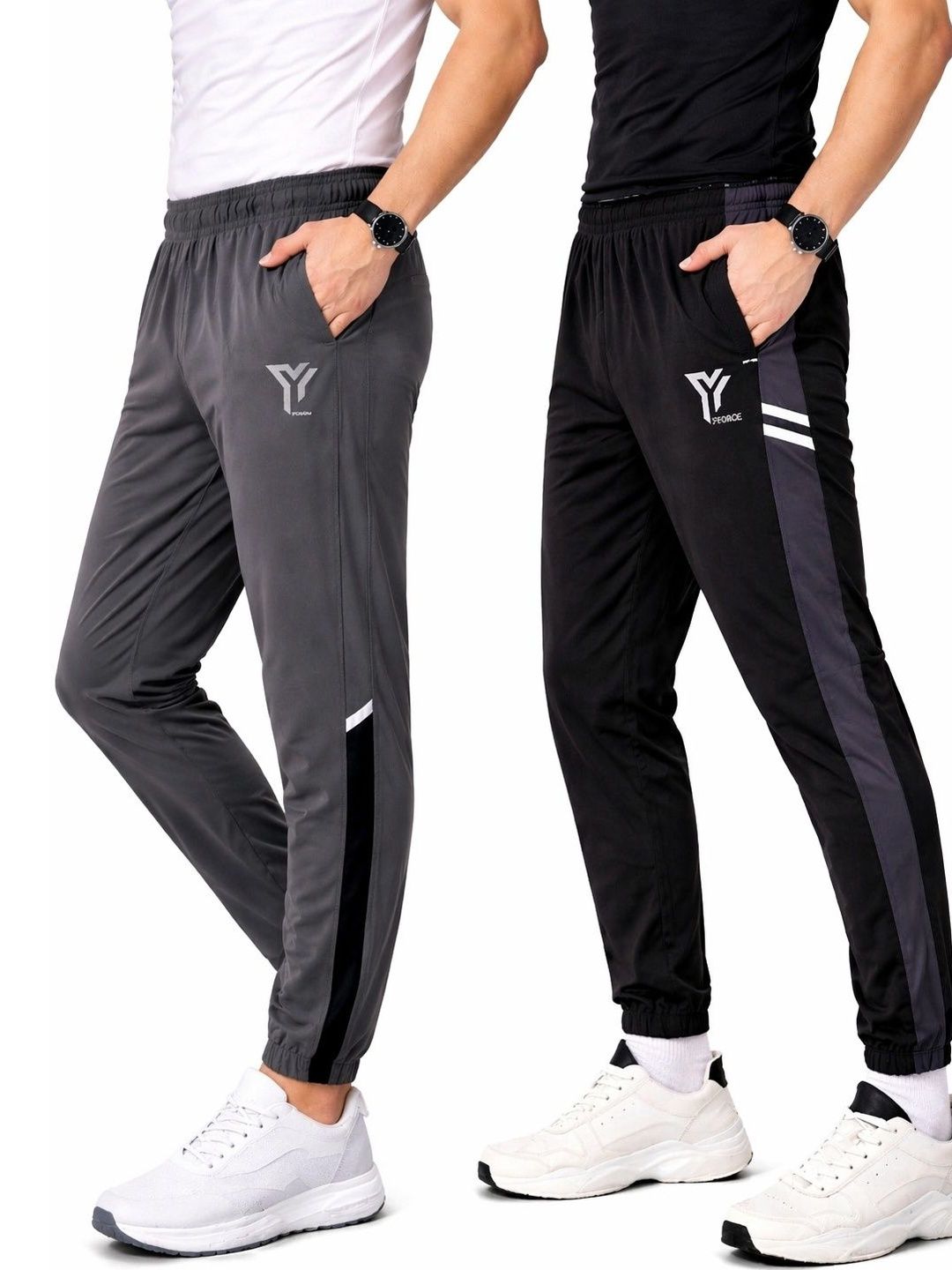 YUNEK Men Pack of 2 Regular Fit Brand Logo Rapid-Dry Training Joggers