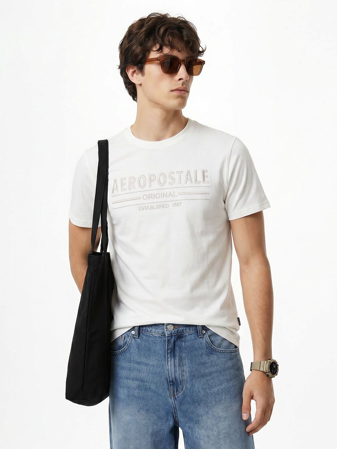 Aeropostale Brand Logo Embroidered Pure Cotton T-Shirt
