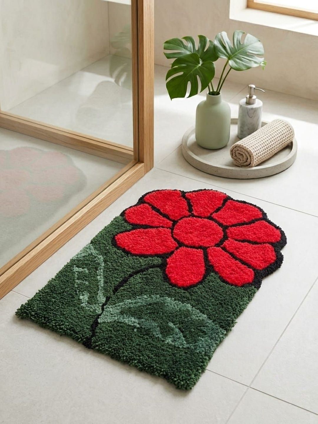 AaHo Decor Siler Red & Green Anti-Slip  Bath Rugs