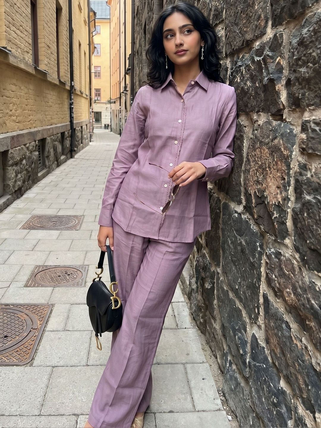 OLIVE SAGE Solid Shirt with Trousers