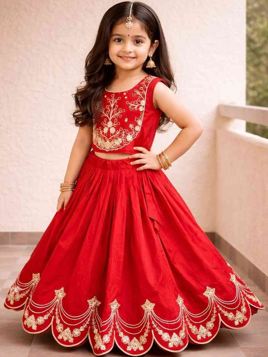 Sangria Embroidered Round Neck Flared Lehenga Choli