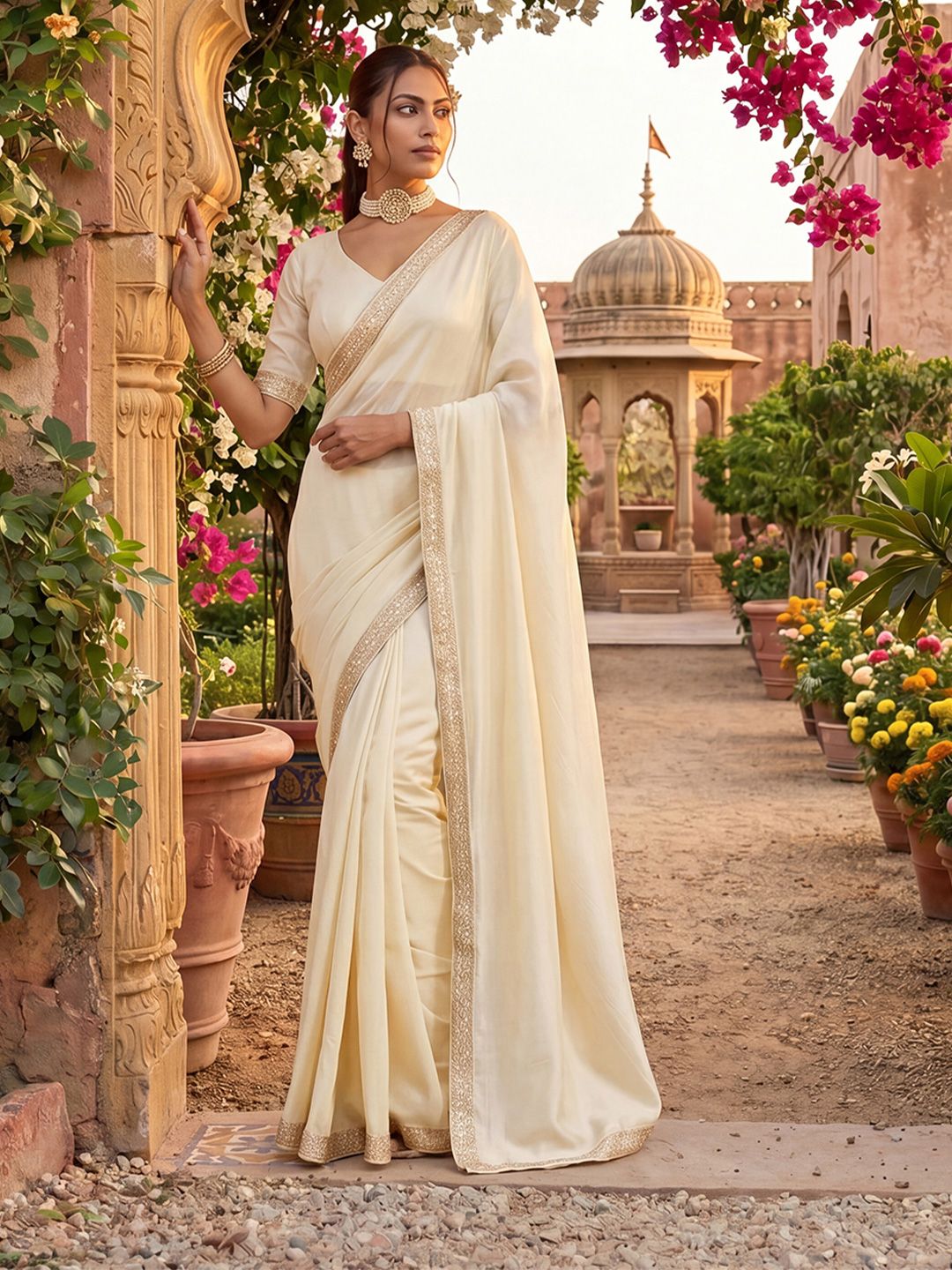 kasee Embroidered Saree with Zari Embroidered Border