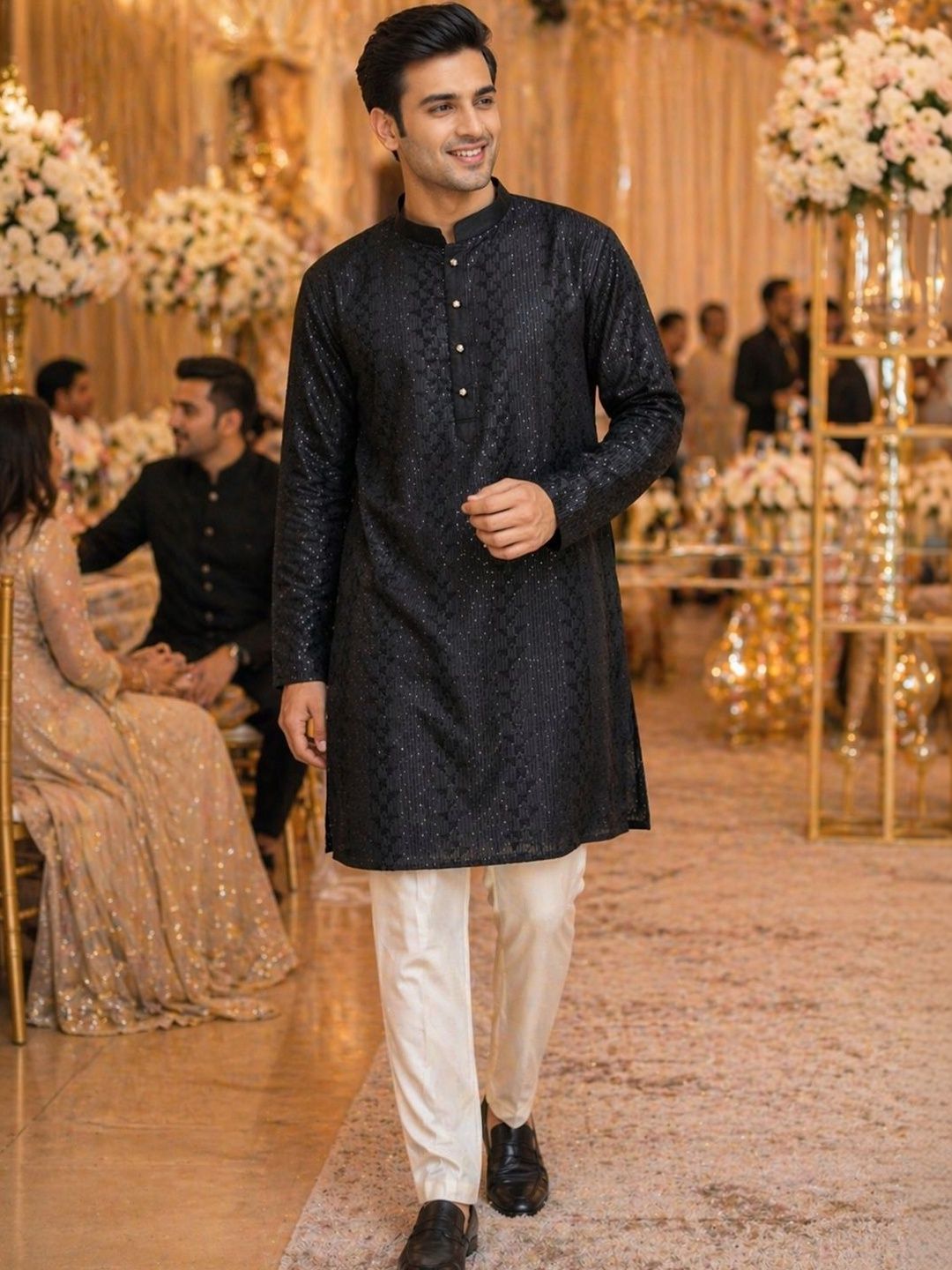 HERE&NOW Men Embellished Sequinned Liva Kurta