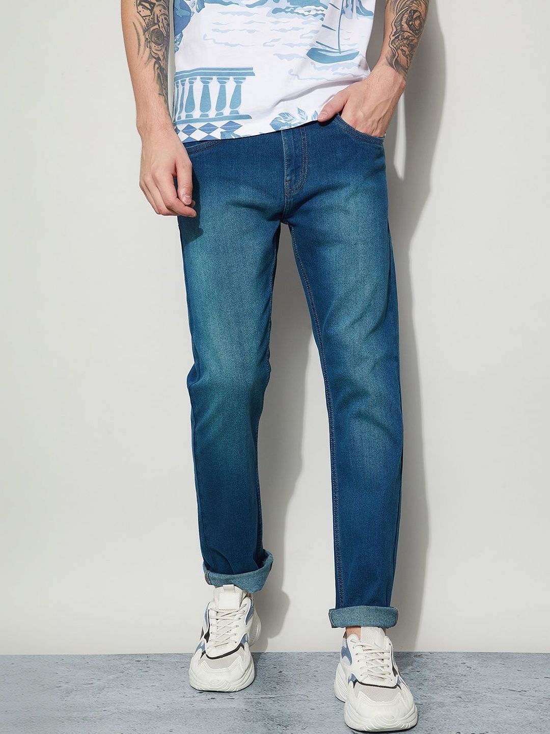 Fame Forever by Lifestyle Men Slim Fit Mid-Rise Light Fade Jeans