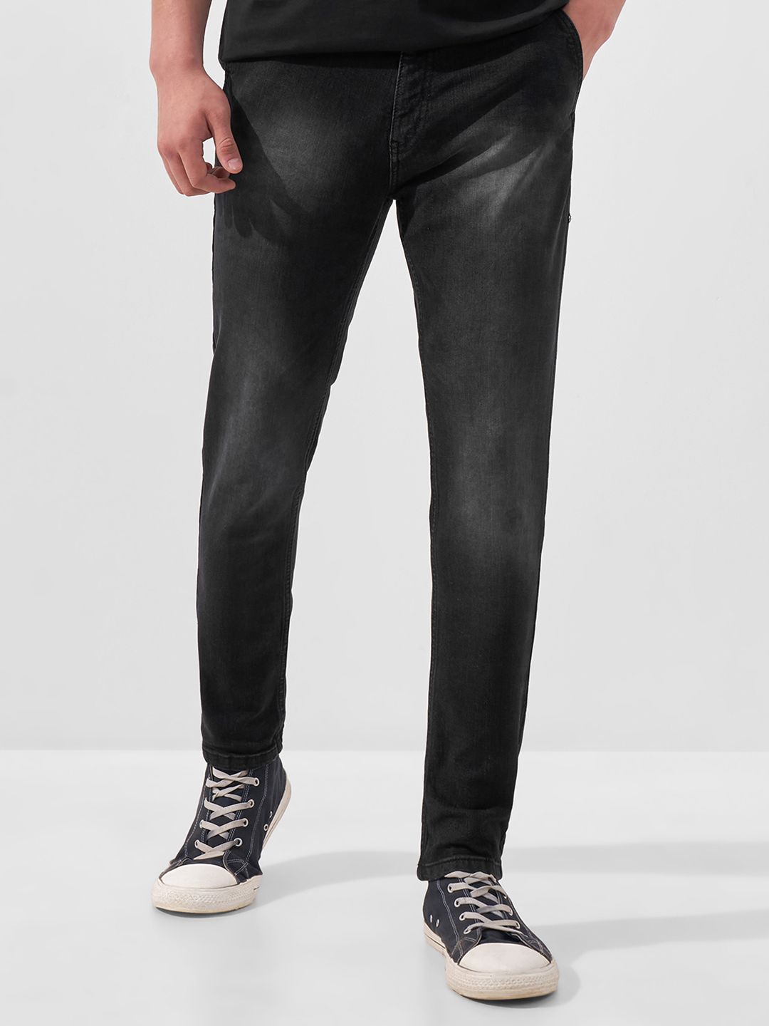 HIGHLANDER Men Black Slim Fit Mid-Rise Clean Look Stretchable Cropped Jeans