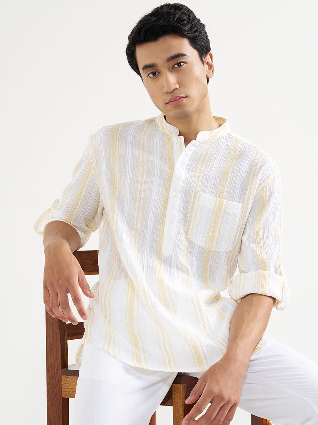 indus route by Pantaloons Men Striped Dobby Kurta