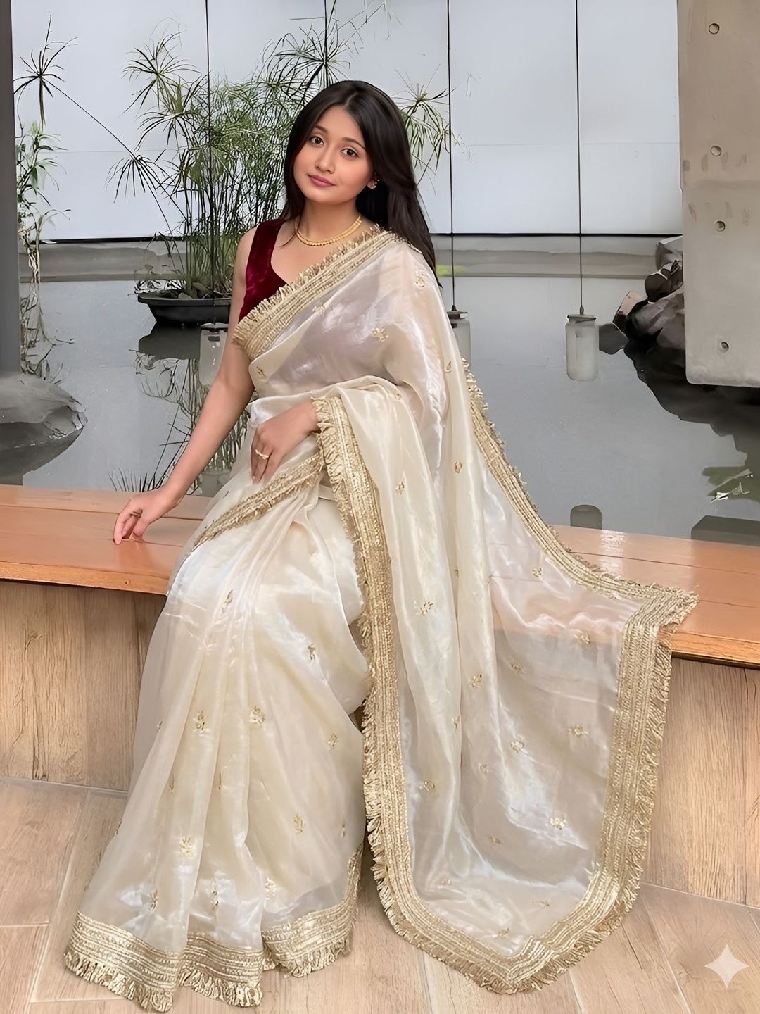 VRAGI Embellished Zari Satin Heavy Work Saree