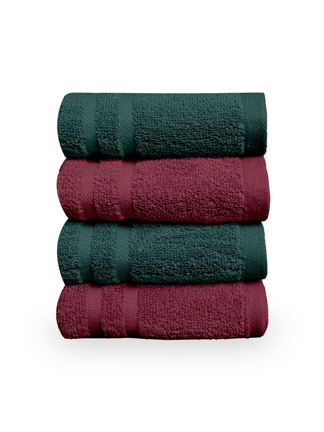 Divine Casa Divine Casa Set Of 4 Maroon & Green 550 GSM Cotton Hand Towel