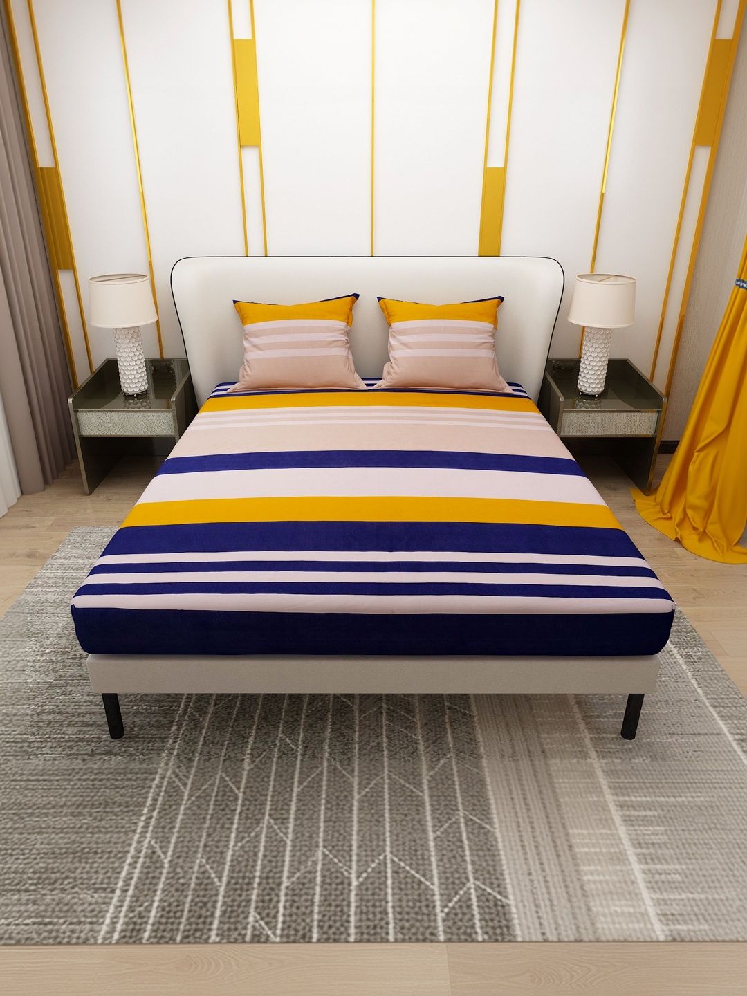 DREAM CARE DREAM CARE Multicoloured Striped Double Bedsheet with 2 Pillow Covers