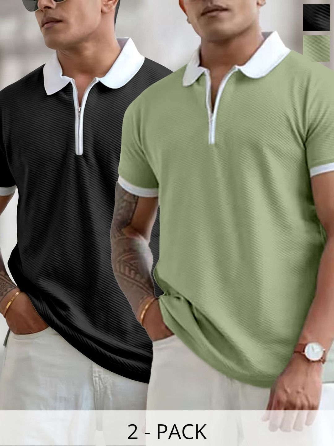CHROVEL Men 2 Polo Collar T-shirt