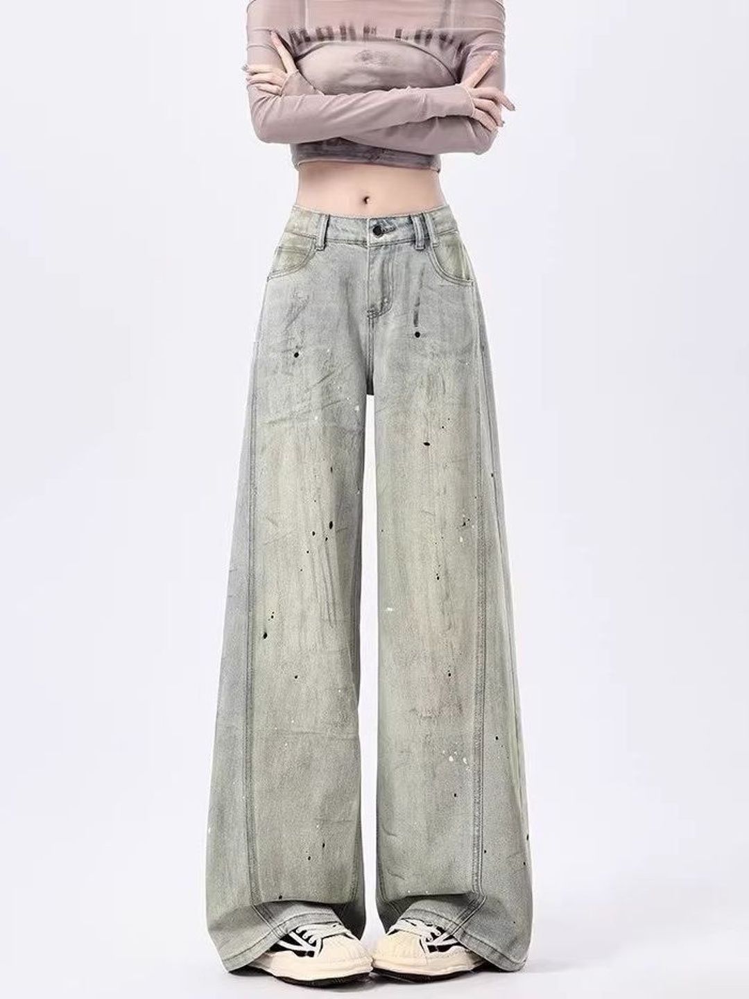 StyleCast x Revolte StyleCast x Revolte Women Wide Leg Mid-Rise Highly Distressed Jeans