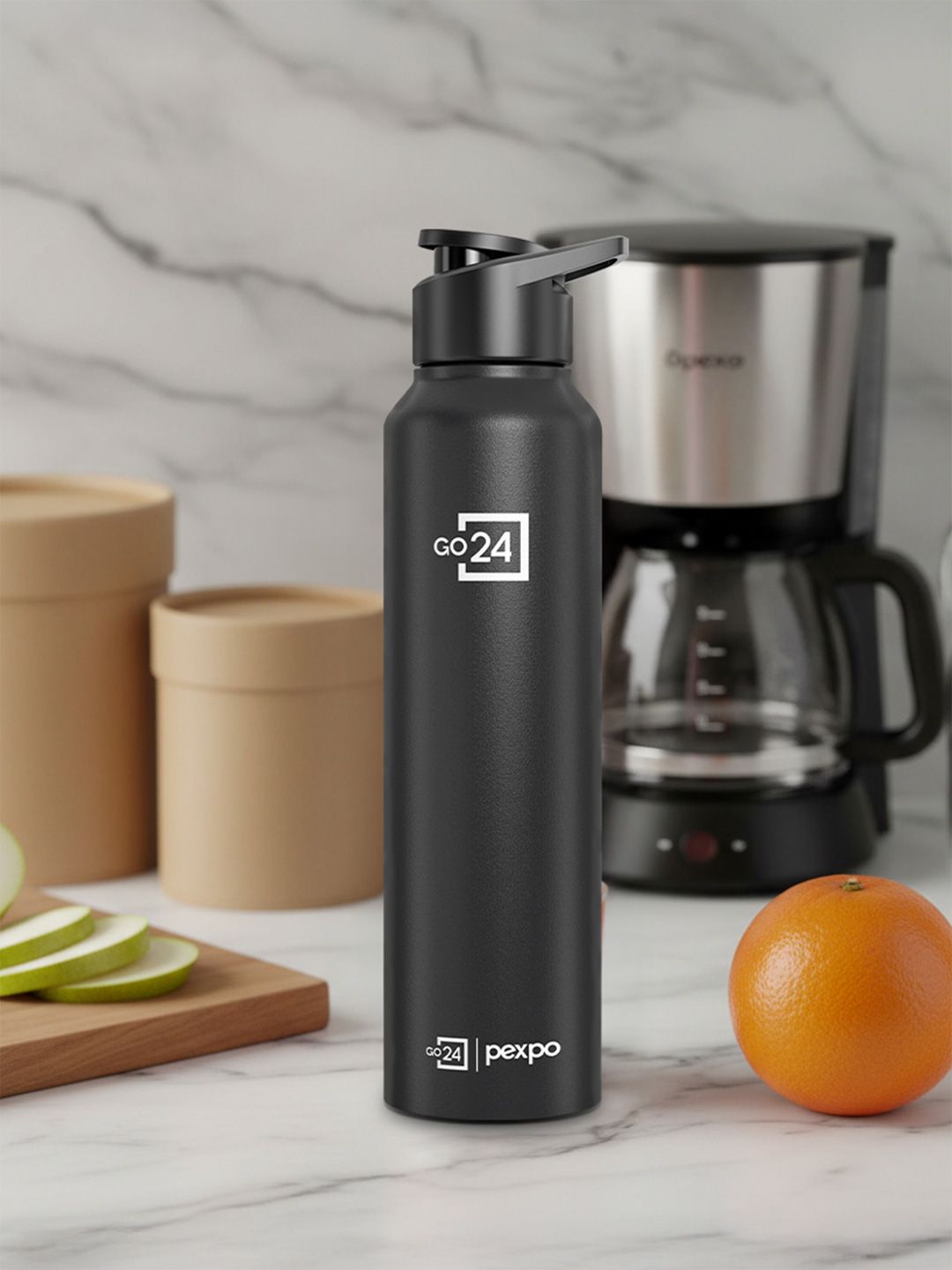 Go24 Chromo-Xtreme Black Solid Stainless Steel Single Wall Vacuum Sipper - 1L
