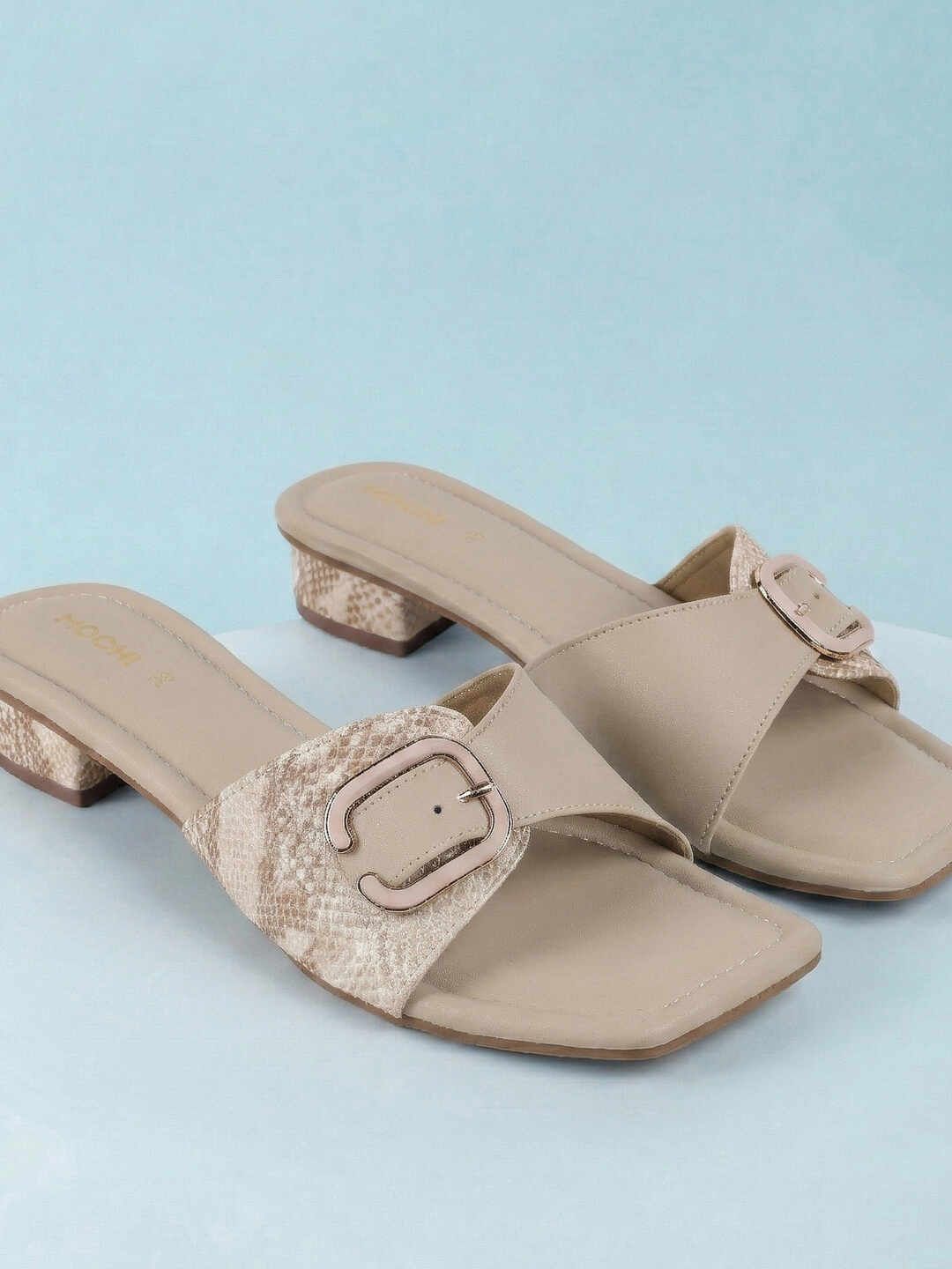 Mochi Mochi Textured Block Mules with Buckles