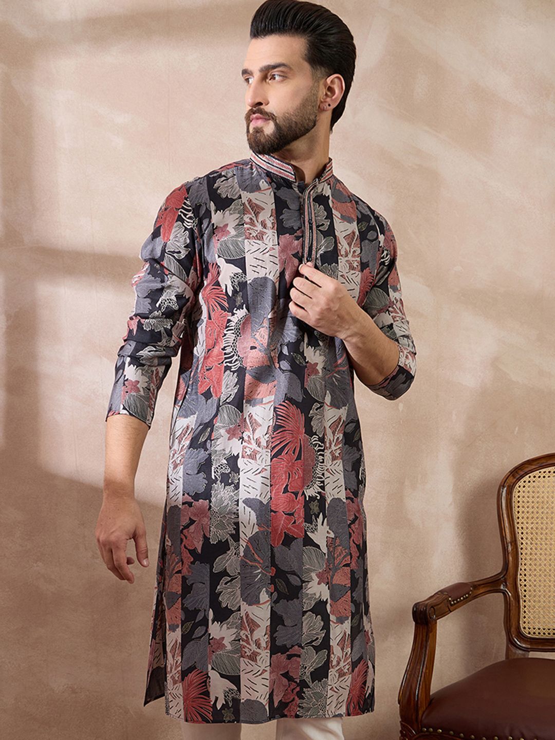 Ethnic Bay Men Floral Printed Summer Sheers Kurta