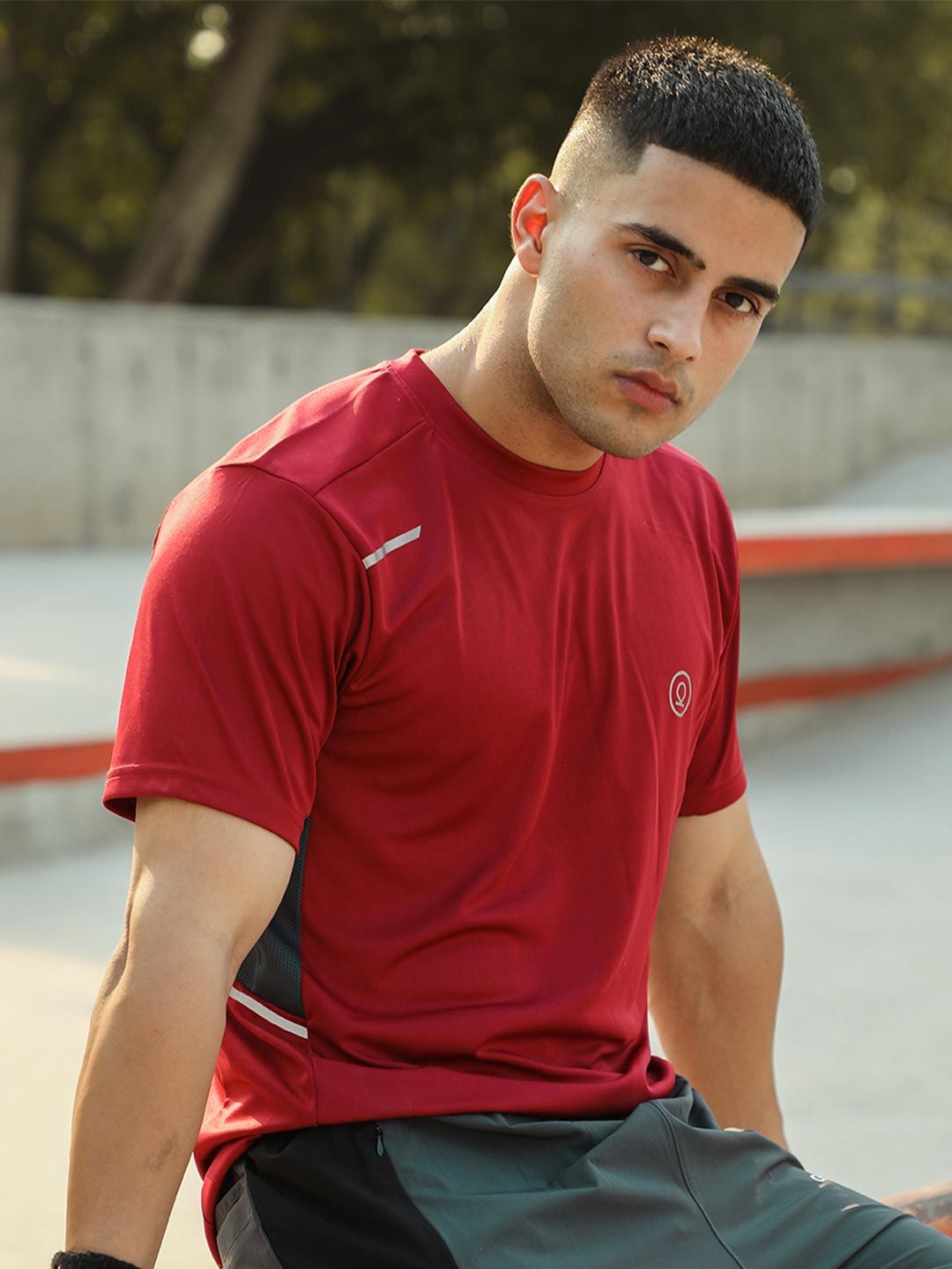 Chkokko Men Maroon Solid Dry-Fit Round Neck Gym T-shirt
