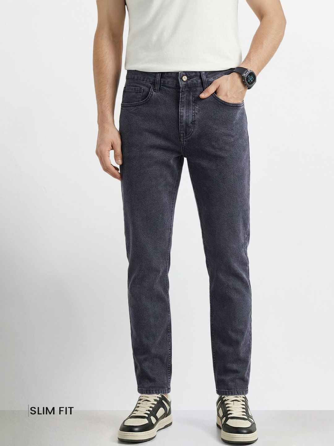 The Indian Garage Co Men Slim Fit Mid-Rise Light Fade Stretchable Jeans