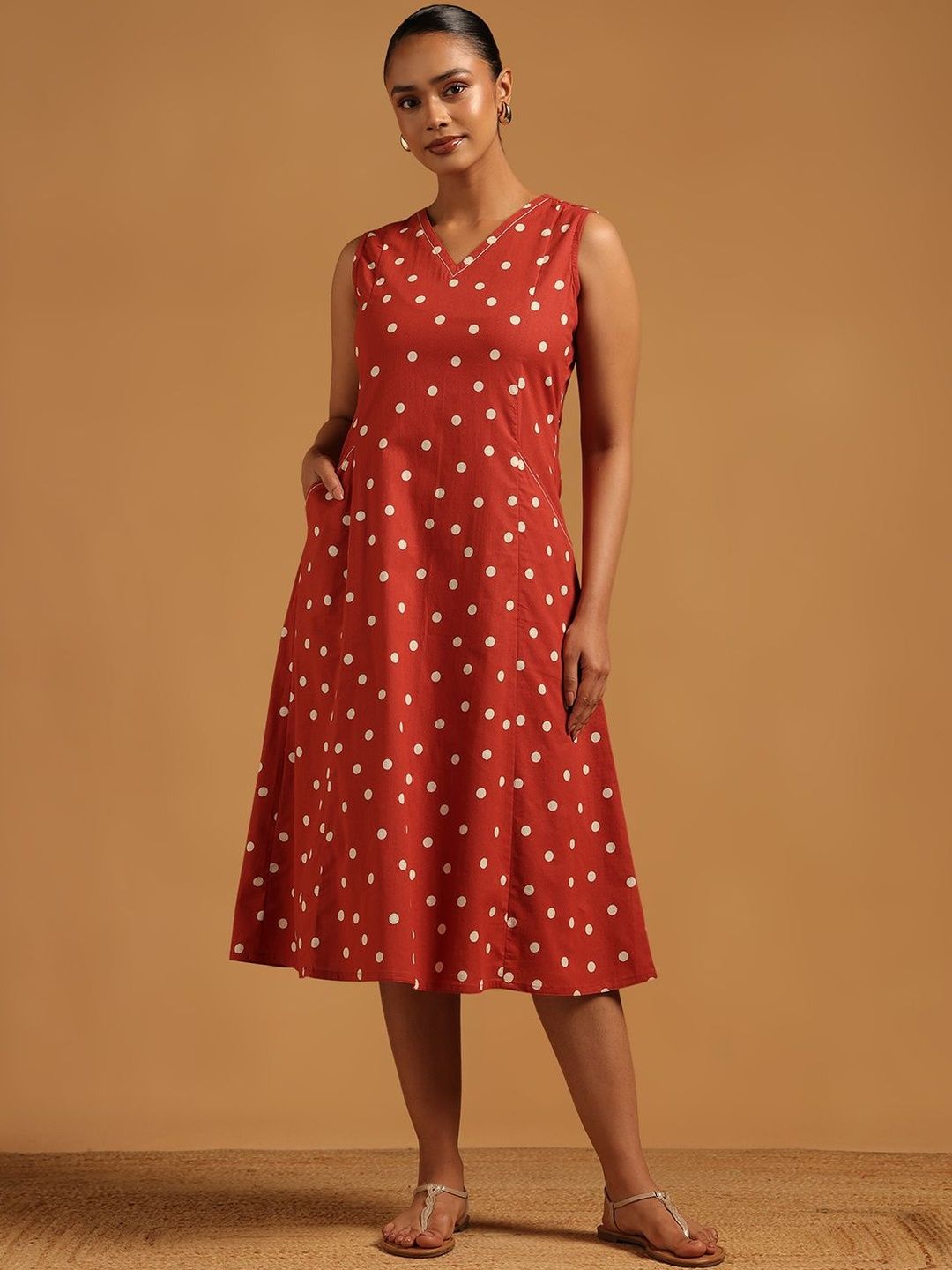 red polka dot dress online india Buy Red 1950s Polka Dot Halter Swing Dress Online In India