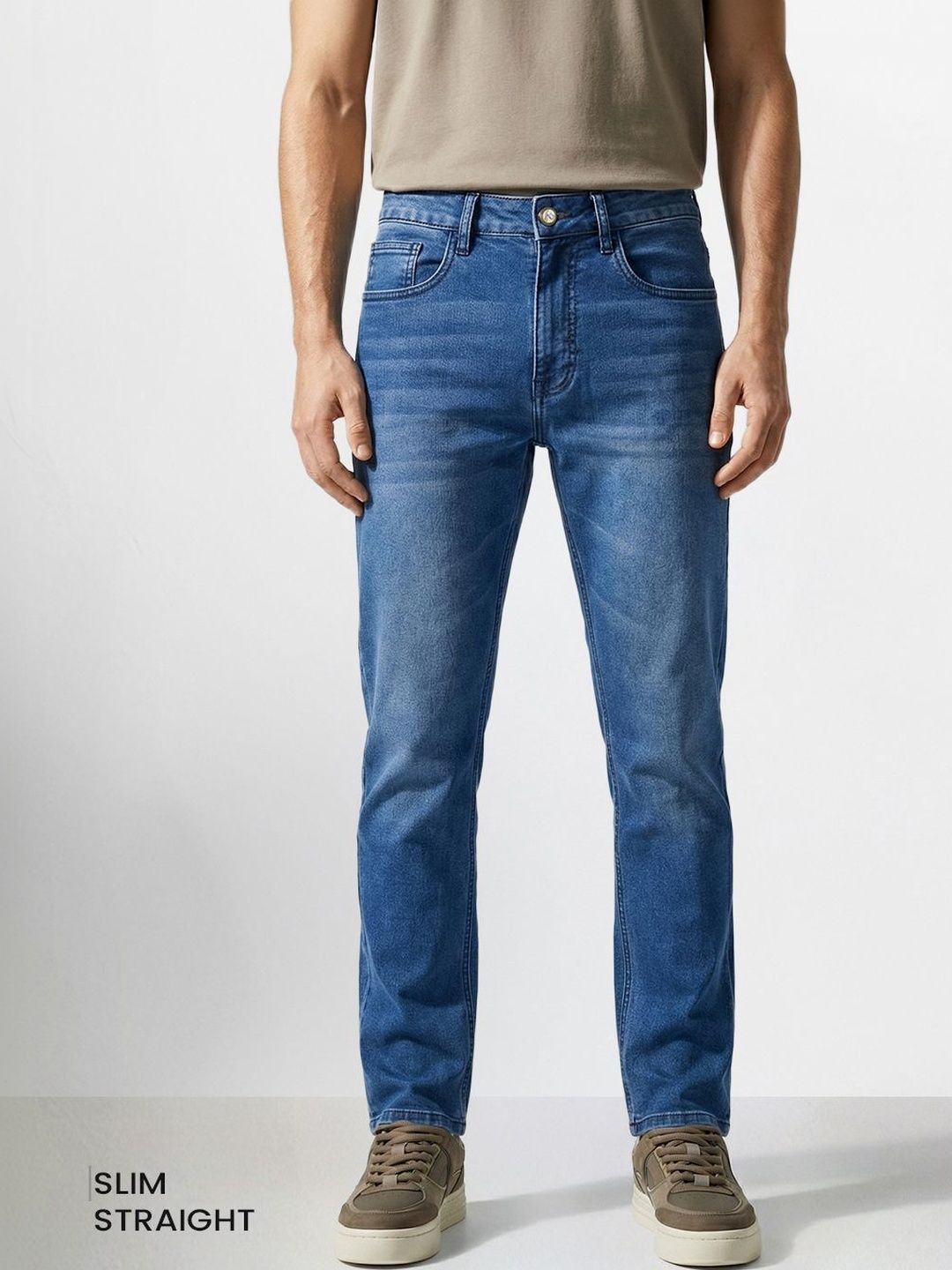 The Indian Garage Co Men Straight Fit Mid-Rise Light Fade Stretchable Jeans