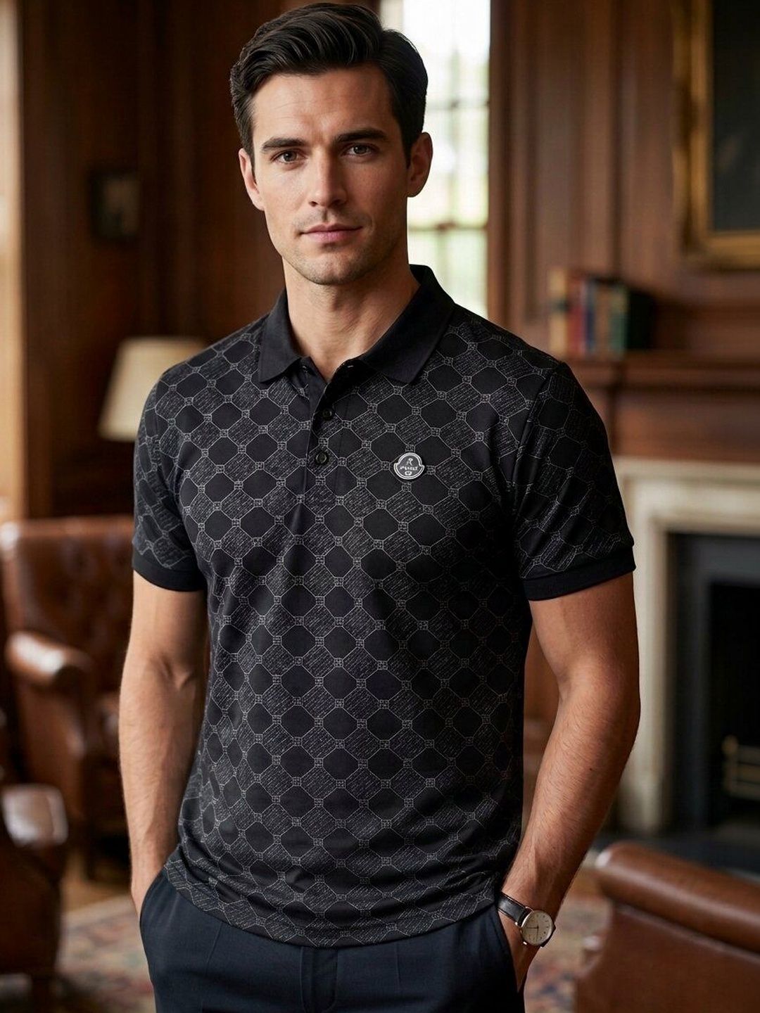 STRAY88 Men Printed Polo Collar T-shirt