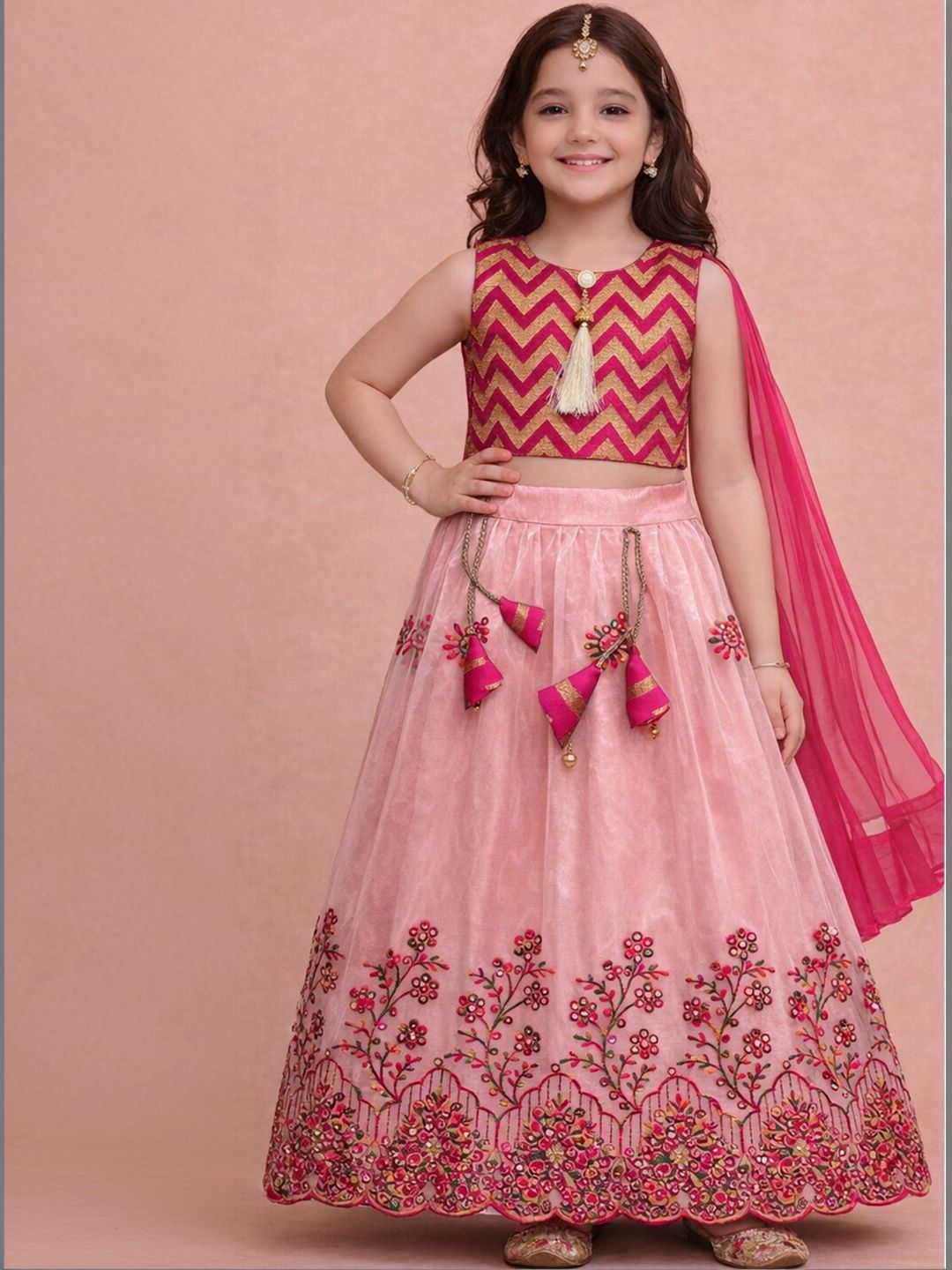 Sainur creation Girls Thread Work Semi-Stitched Lehenga & Blouse With Dupatta