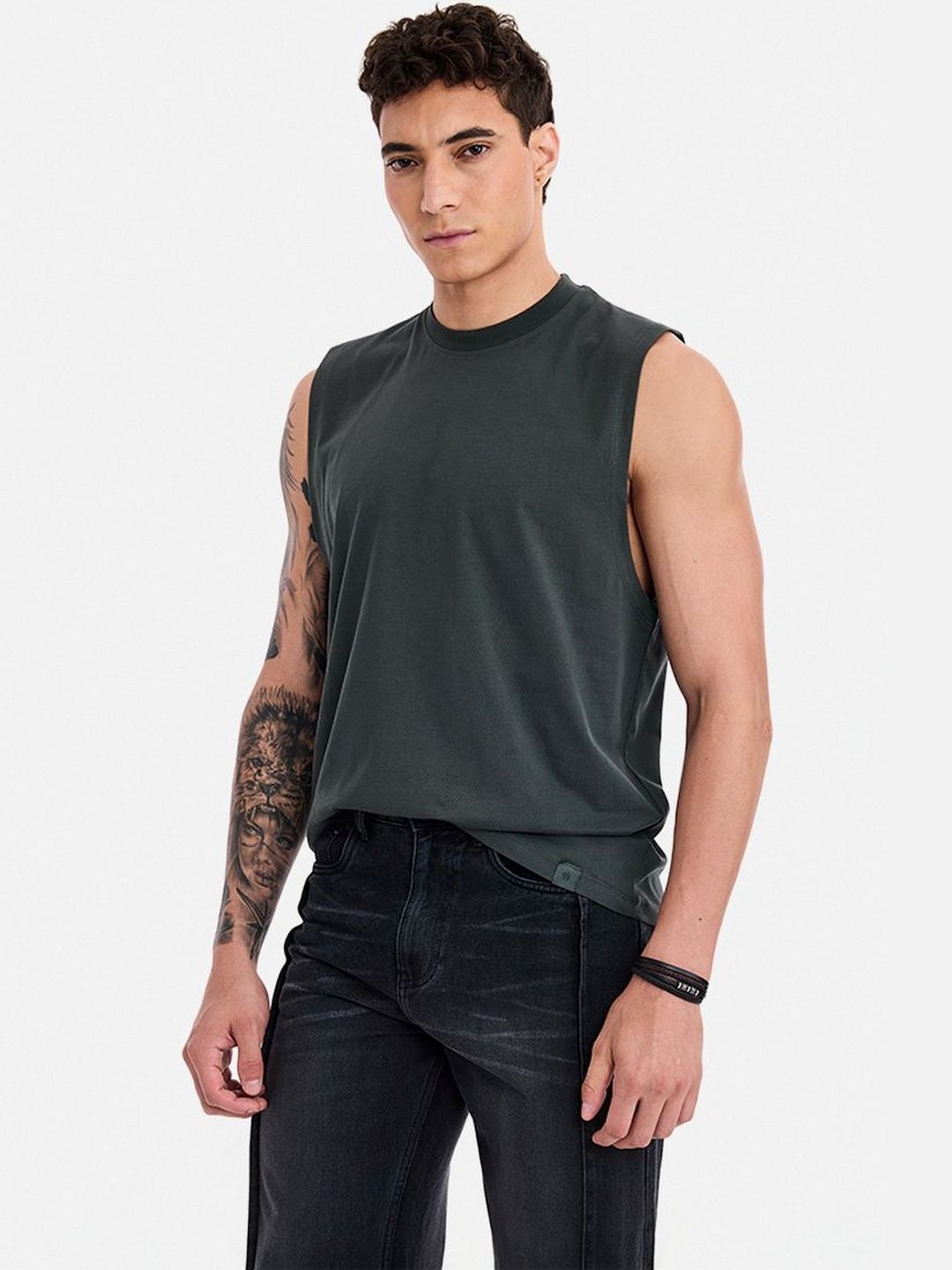 Snitch Men High Neck Pure Cotton Applique T-shirt